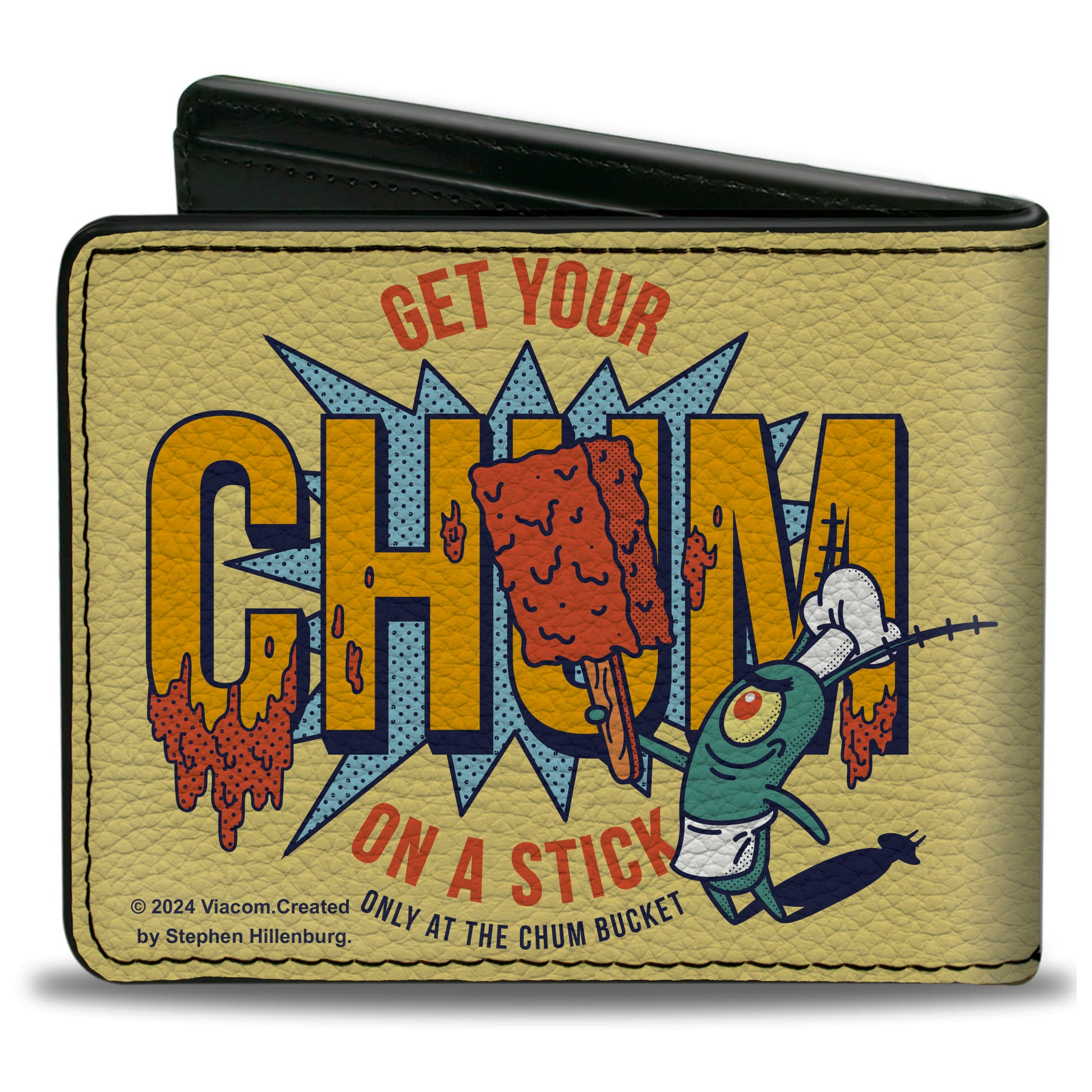 Bi-Fold Wallet - SpongeBob SquarePants Plankton GET YOUR CHUM ON A STICK Pose Yellow Bi-Fold Wallets SpongeBob SquarePants