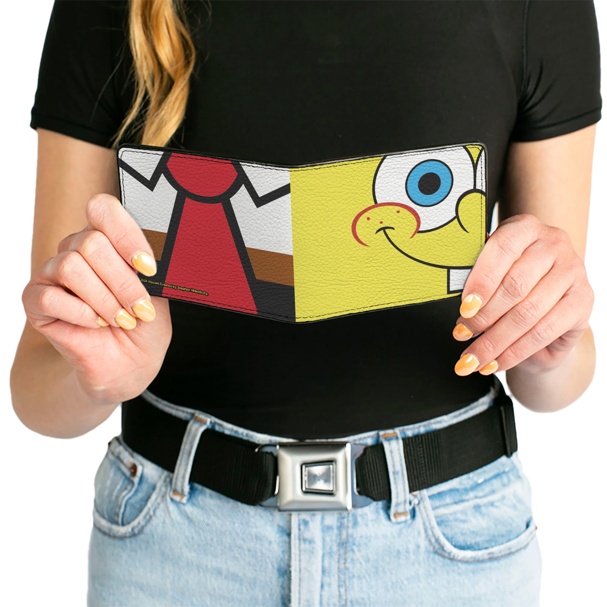 Bi-Fold Wallet - SpongeBob SquarePants Face and Tie Character Close-Up Blocks Bi-Fold Wallets SpongeBob SquarePants