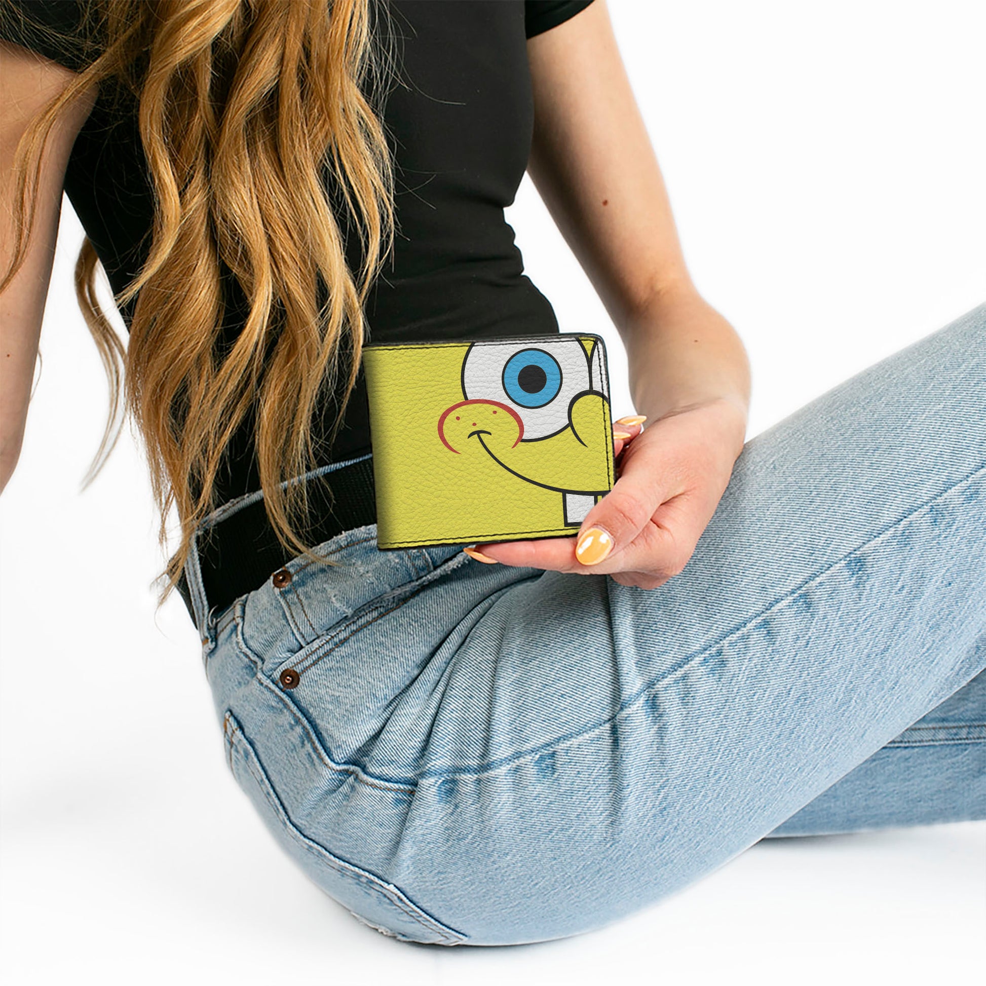 Bi-Fold Wallet - SpongeBob SquarePants Face and Tie Character Close-Up Blocks Bi-Fold Wallets SpongeBob SquarePants