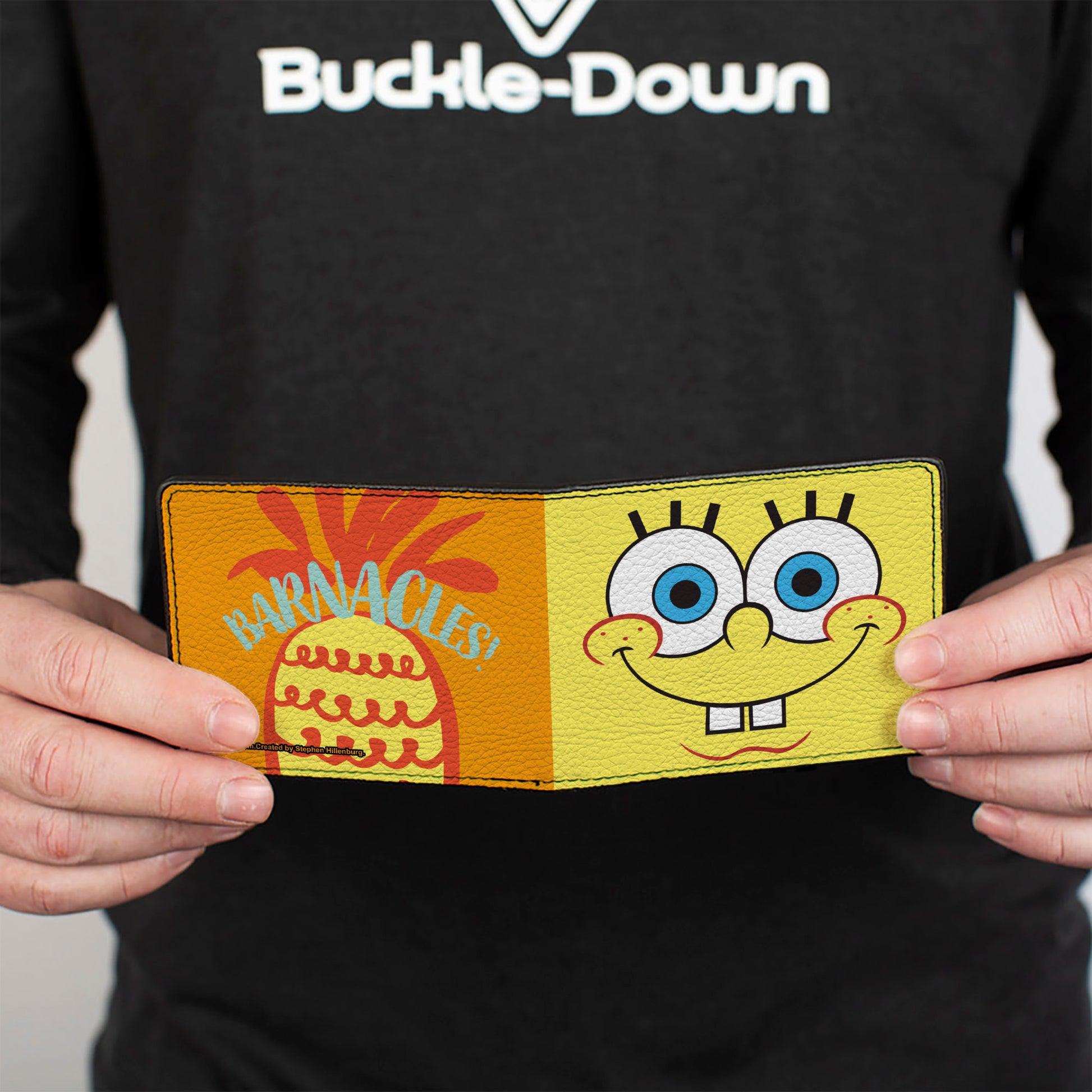 Bi-Fold Wallet - SpongeBob SquarePants Character Close-Up Face and BARNACLES Pineapple Blocks Bi-Fold Wallets SpongeBob SquarePants