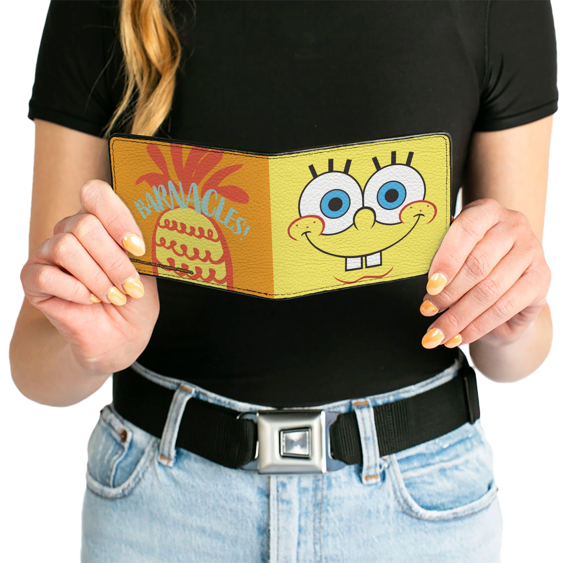 Bi-Fold Wallet - SpongeBob SquarePants Character Close-Up Face and BARNACLES Pineapple Blocks Bi-Fold Wallets SpongeBob SquarePants