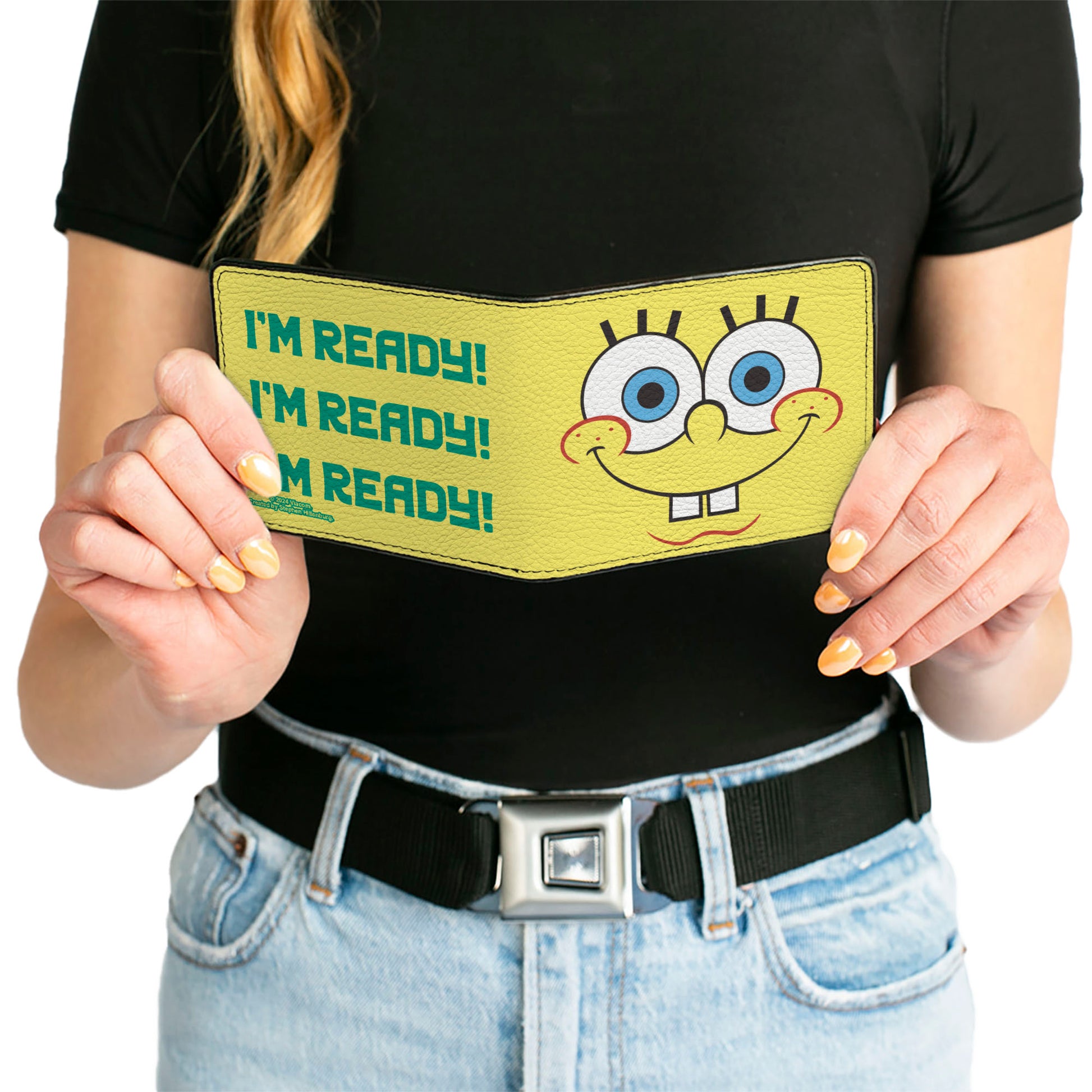 Bi-Fold Wallet - SpongeBob SquarePants I'M READY Face Close-Up Yellow/Green Bi-Fold Wallets SpongeBob SquarePants