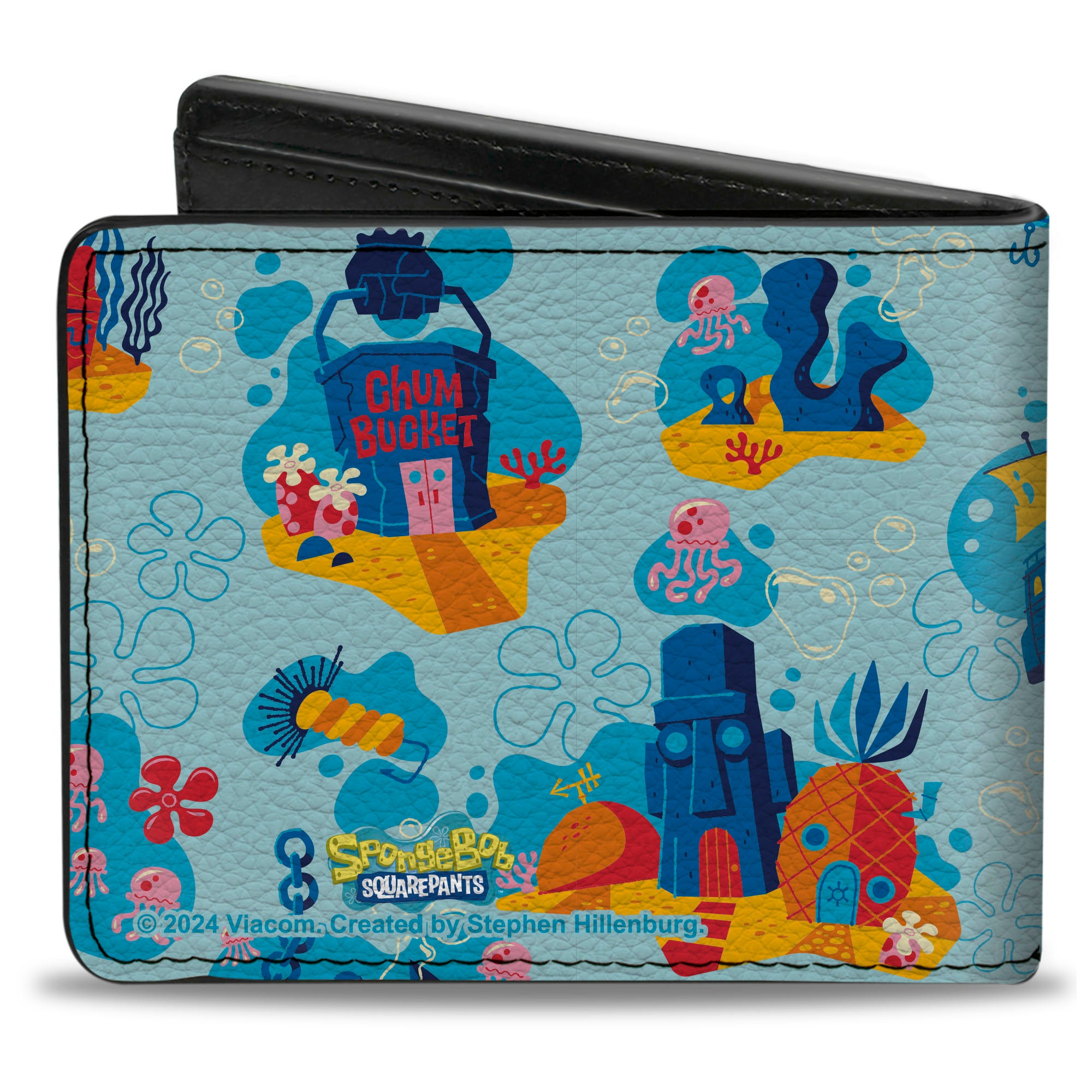 Bi-Fold Wallet - SpongeBob SquarePants Under the Sea Icons Collage Blues Bi-Fold Wallets SpongeBob SquarePants