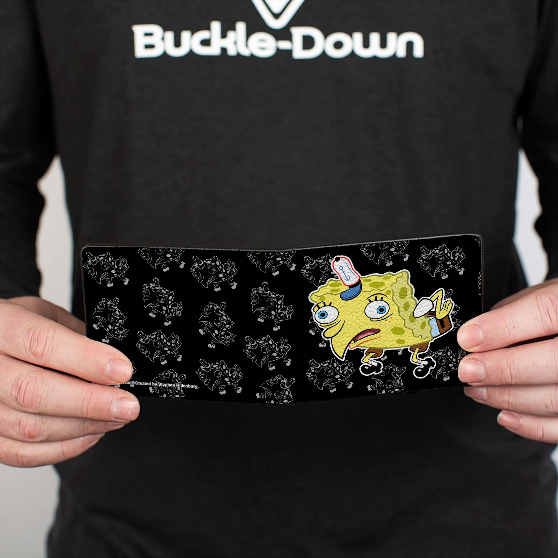 Bi-Fold Wallet - Mocking SpongeBob Pose Pose Outline Black Gray Bi-Fold Wallets SpongeBob SquarePants