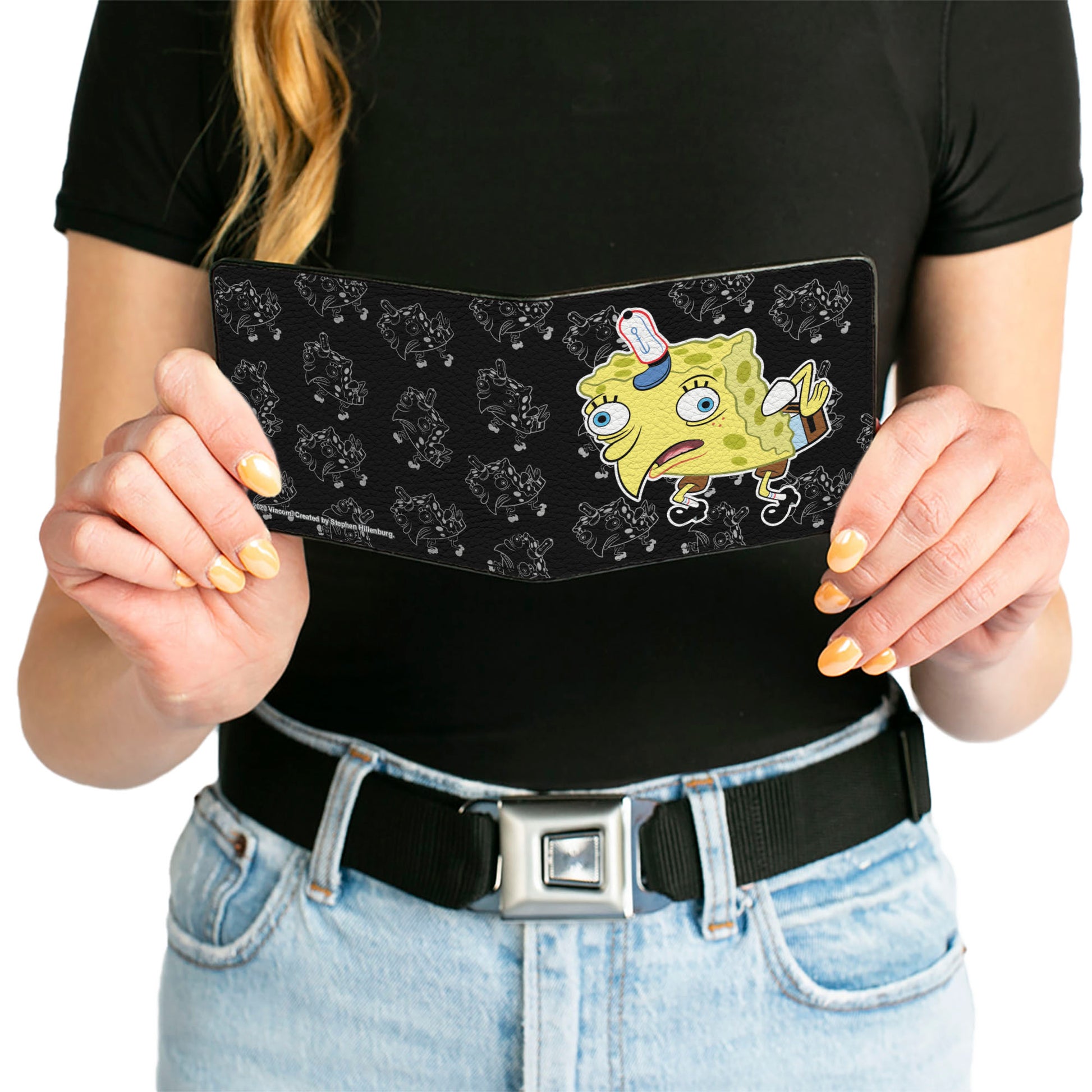 Bi-Fold Wallet - Mocking SpongeBob Pose Pose Outline Black Gray Bi-Fold Wallets SpongeBob SquarePants