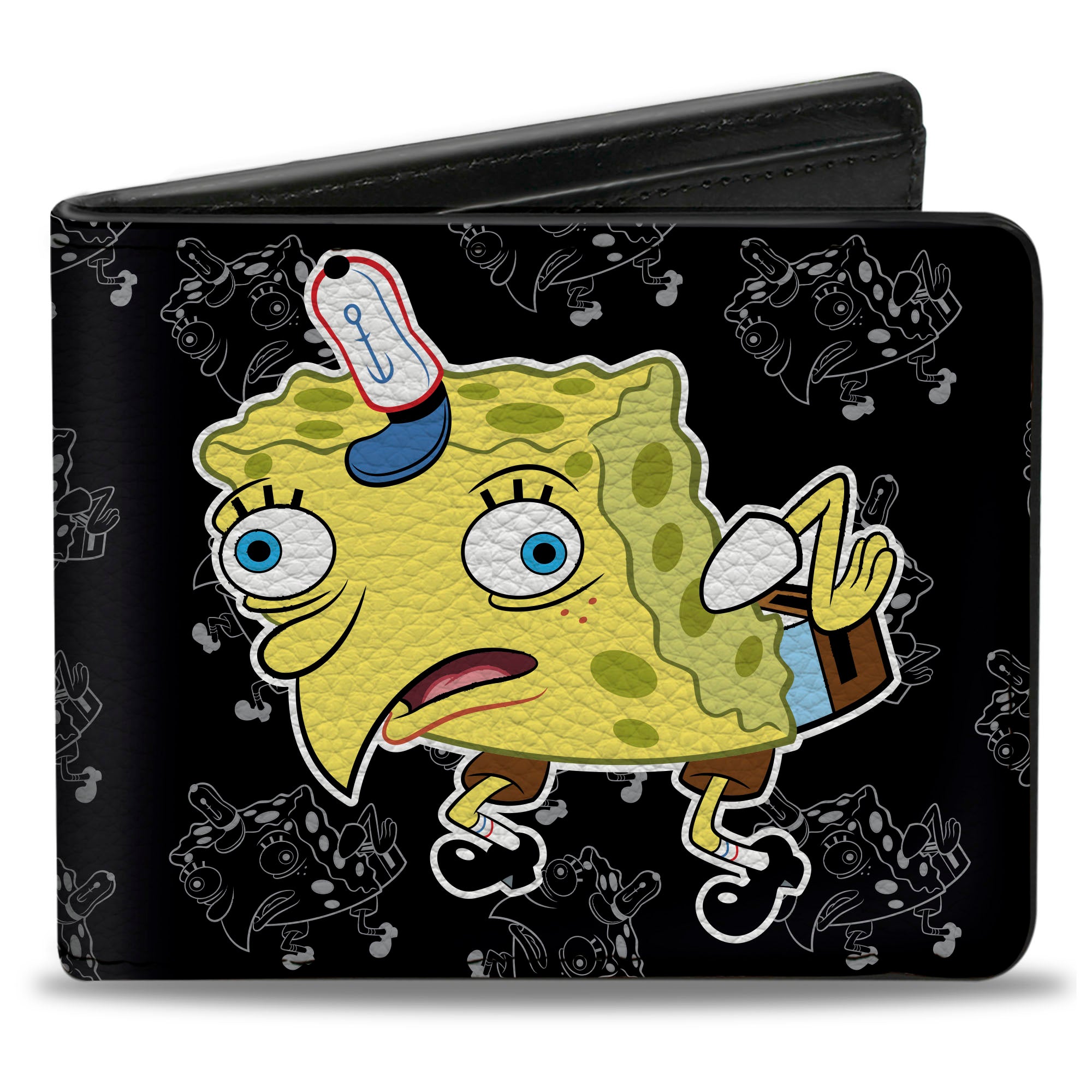 Bi-Fold Wallet - Mocking SpongeBob Pose Pose Outline Black Gray Bi-Fold Wallets SpongeBob SquarePants