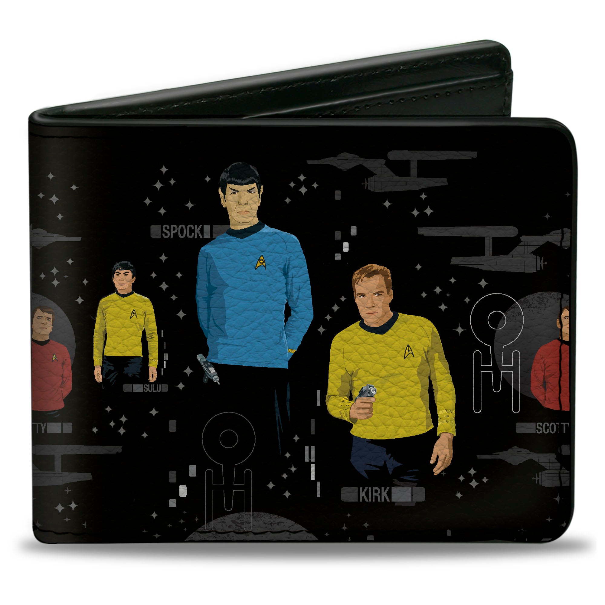 Bi-Fold Wallet - The Original Star Trek Crew Poses and Icons Black/Multi Color Bi-Fold Wallets Star Trek
