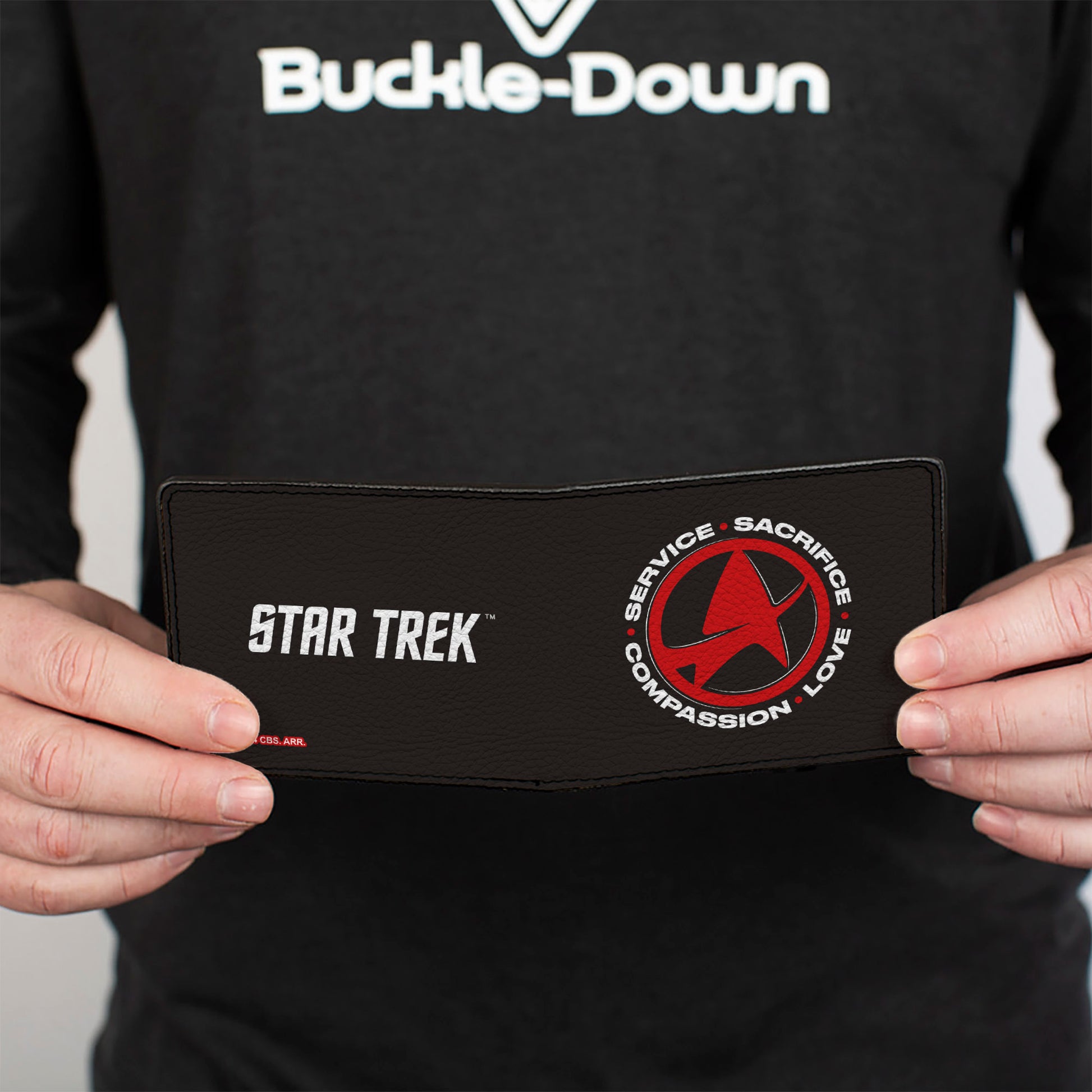 Bi-Fold Wallet - STAR TREK SERVICE SACRIFICE COMPASSION LOVE Badge Icon Black/White/Red Bi-Fold Wallets Star Trek