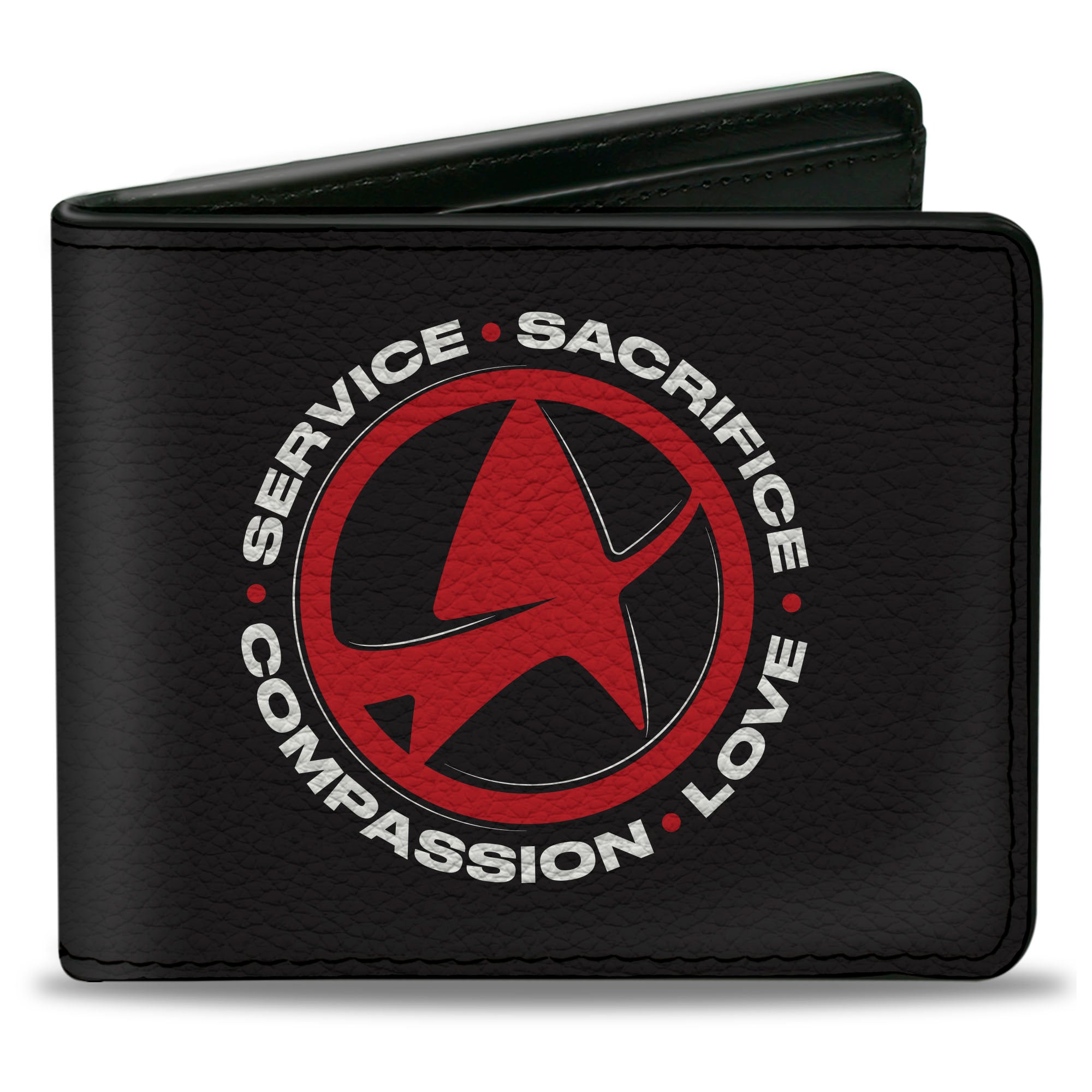 Bi-Fold Wallet - STAR TREK SERVICE SACRIFICE COMPASSION LOVE Badge Icon Black/White/Red Bi-Fold Wallets Star Trek