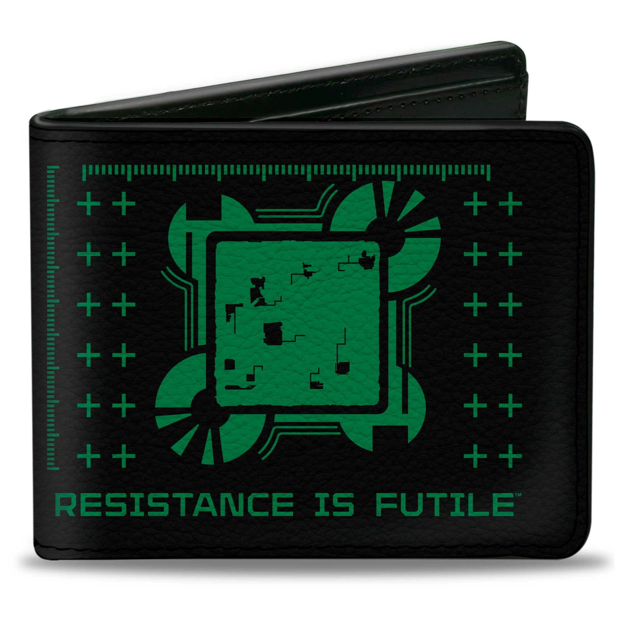 Bi-Fold Wallet - Star Trek BORG CUBE RESISTANCE IS FUTILE Icons Black/Green Bi-Fold Wallets Star Trek