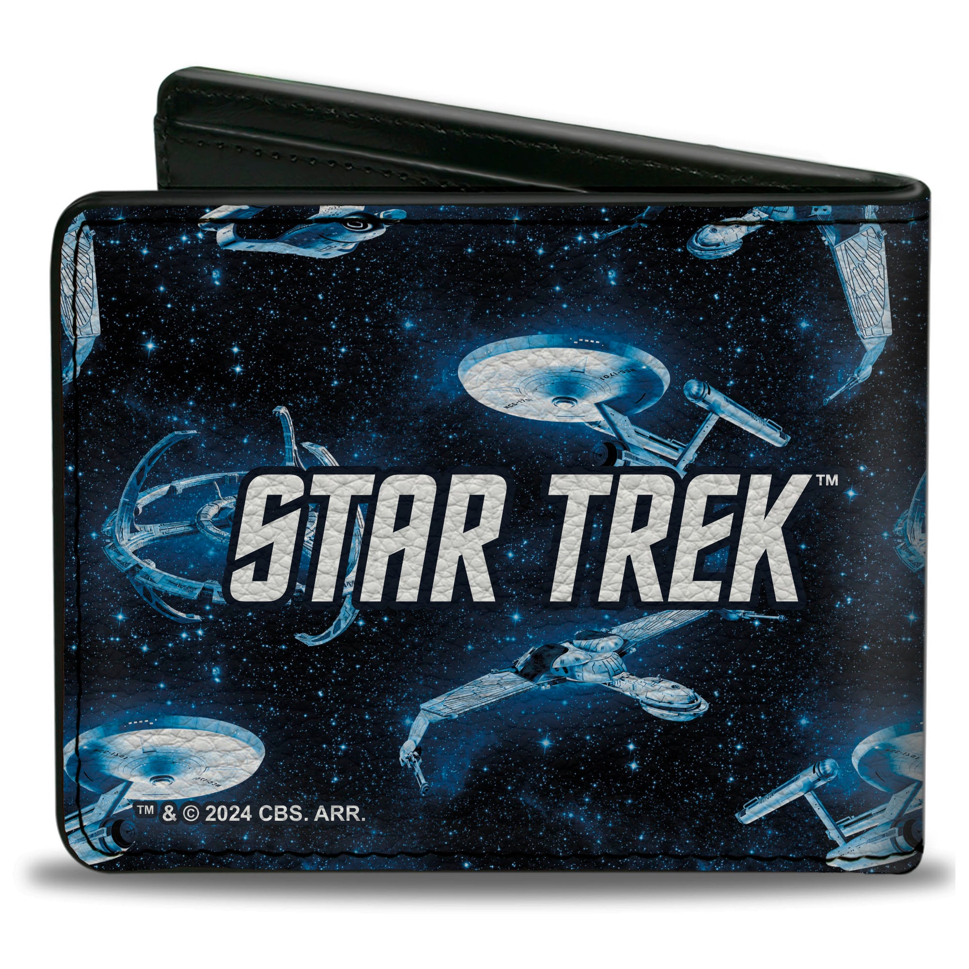 Bi-Fold Wallet - Star Trek Spaceship Fleet in Space and Title Logo Blues Bi-Fold Wallets Star Trek