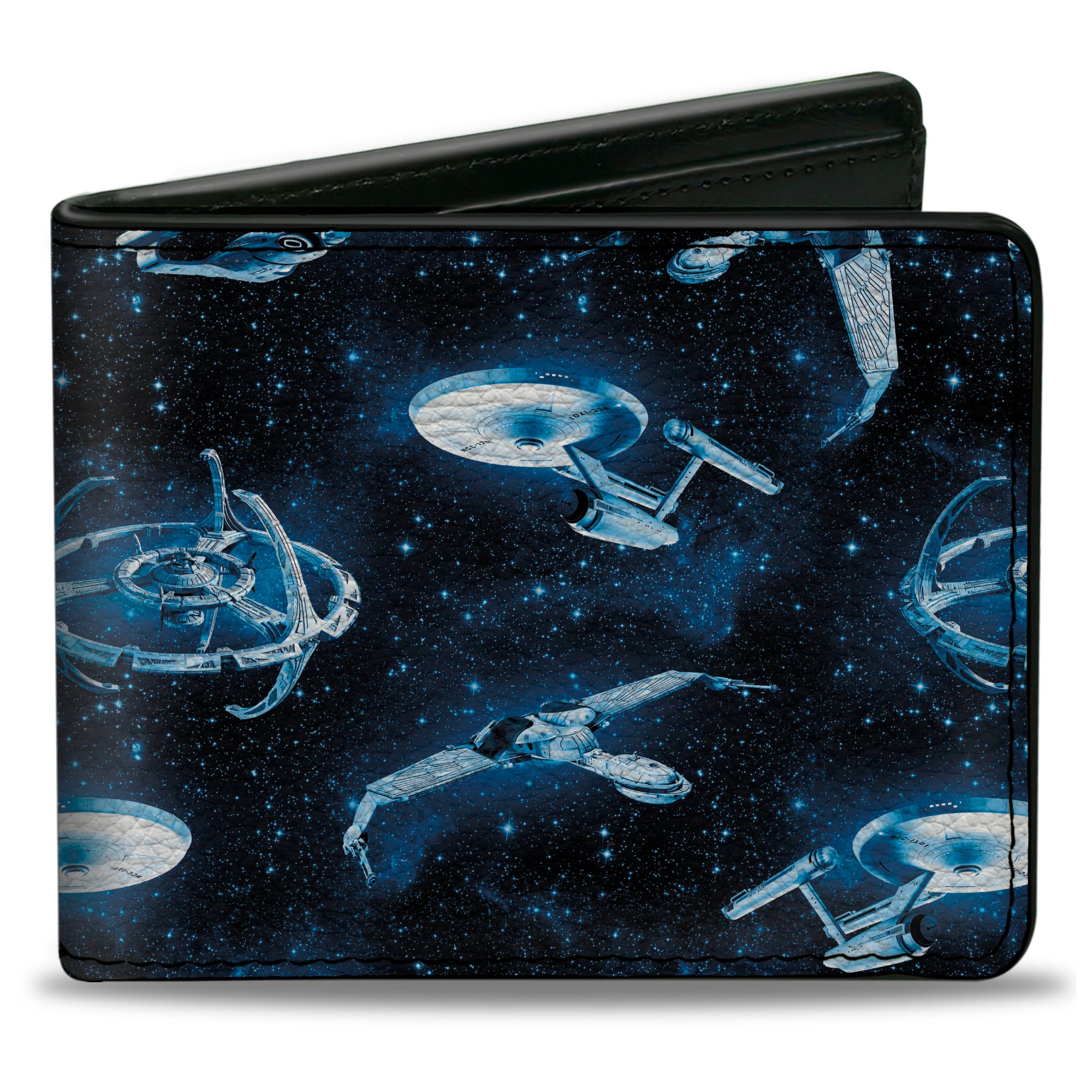 Bi-Fold Wallet - Star Trek Spaceship Fleet in Space and Title Logo Blues Bi-Fold Wallets Star Trek
