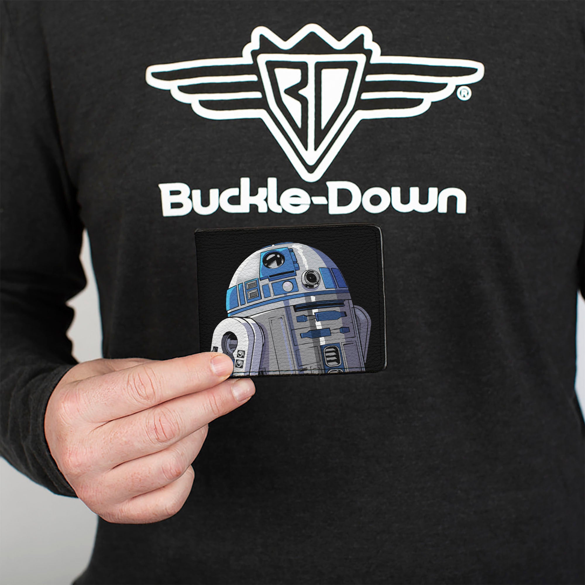 Bi-Fold Wallet - Star Wars R2-D2 Pose and Text Black/White Bi-Fold Wallets Star Wars