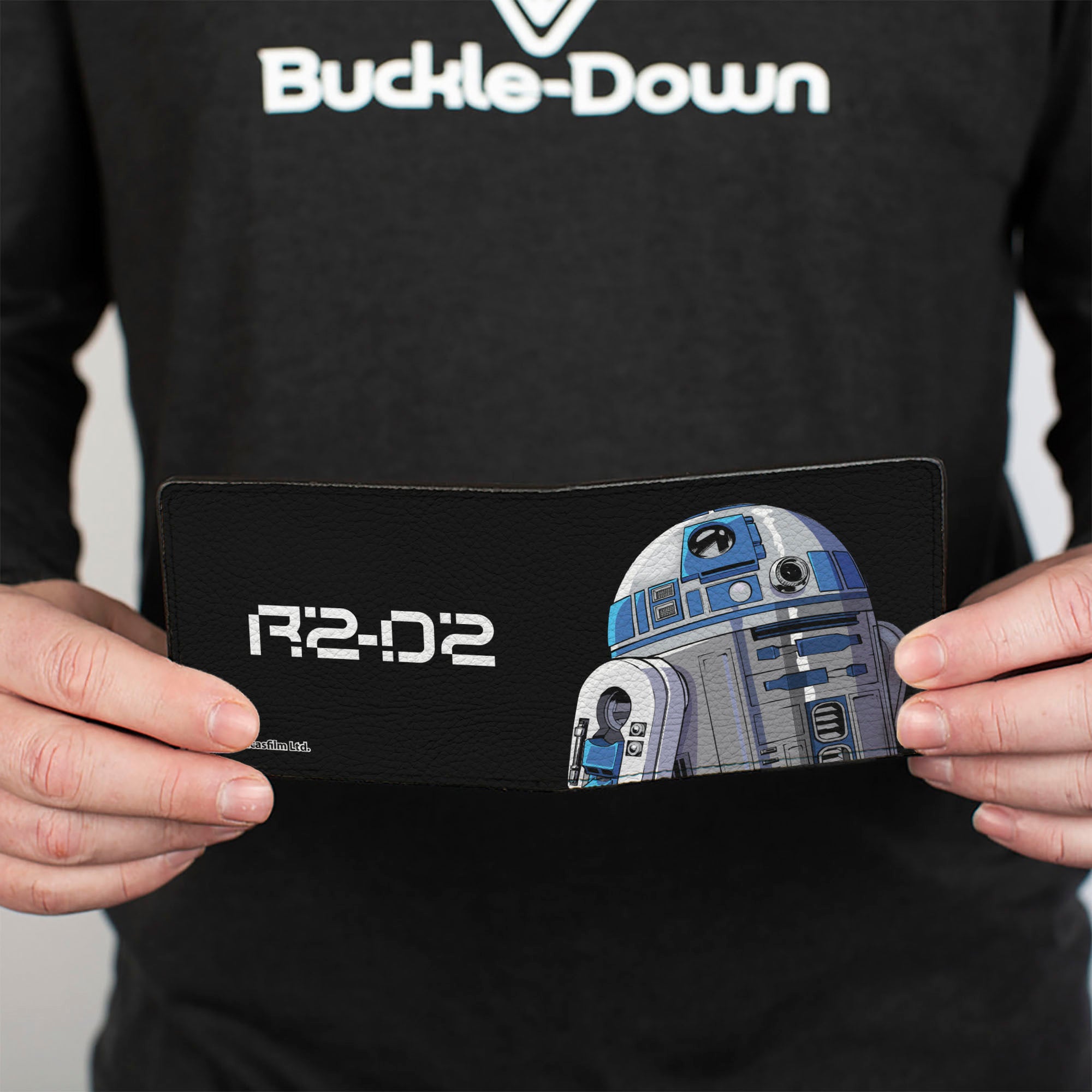 Bi-Fold Wallet - Star Wars R2-D2 Pose and Text Black/White Bi-Fold Wallets Star Wars
