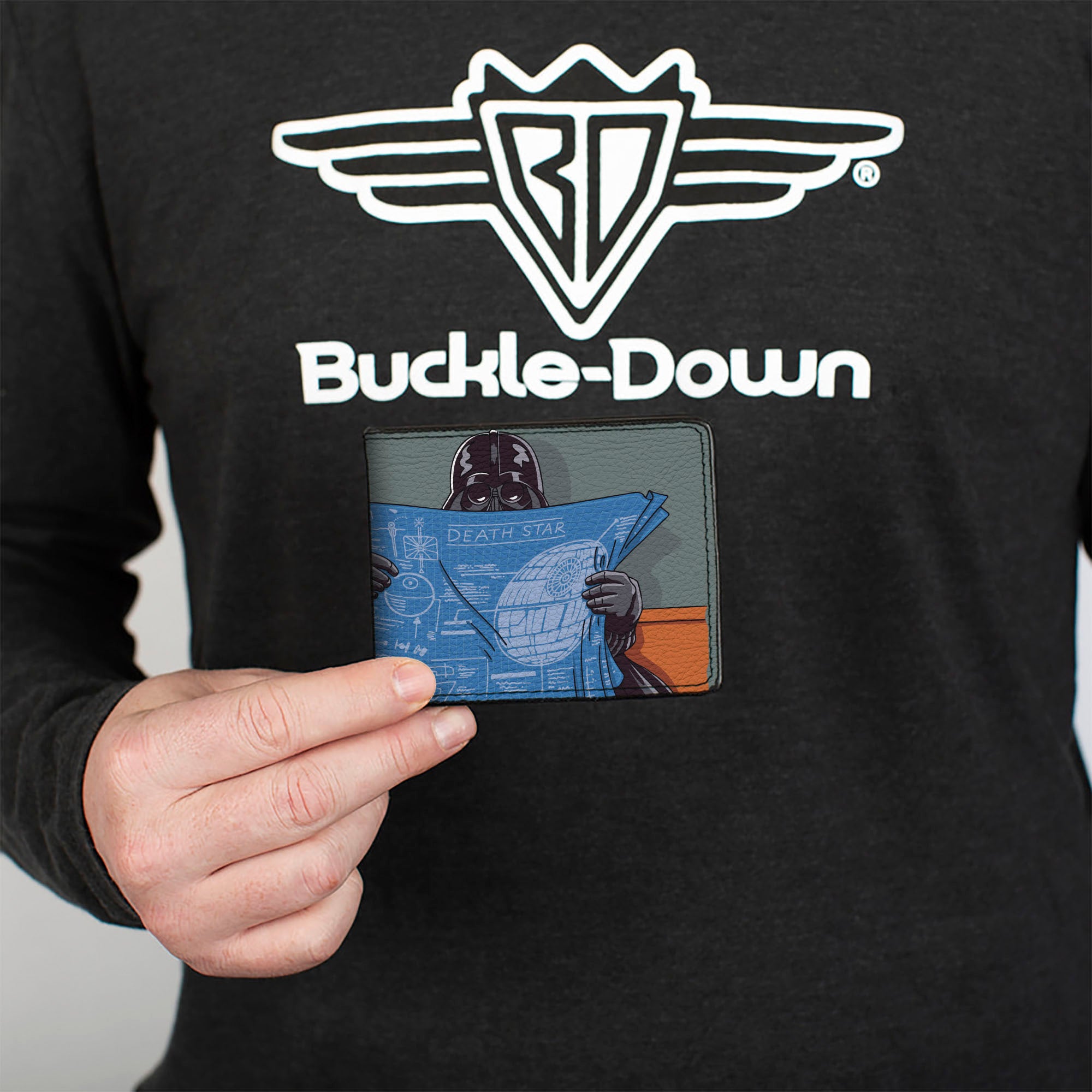 Bi-Fold Wallet - Star Wars Darth Vader Reading Death Star Blueprints Pose Gray Bi-Fold Wallets Star Wars