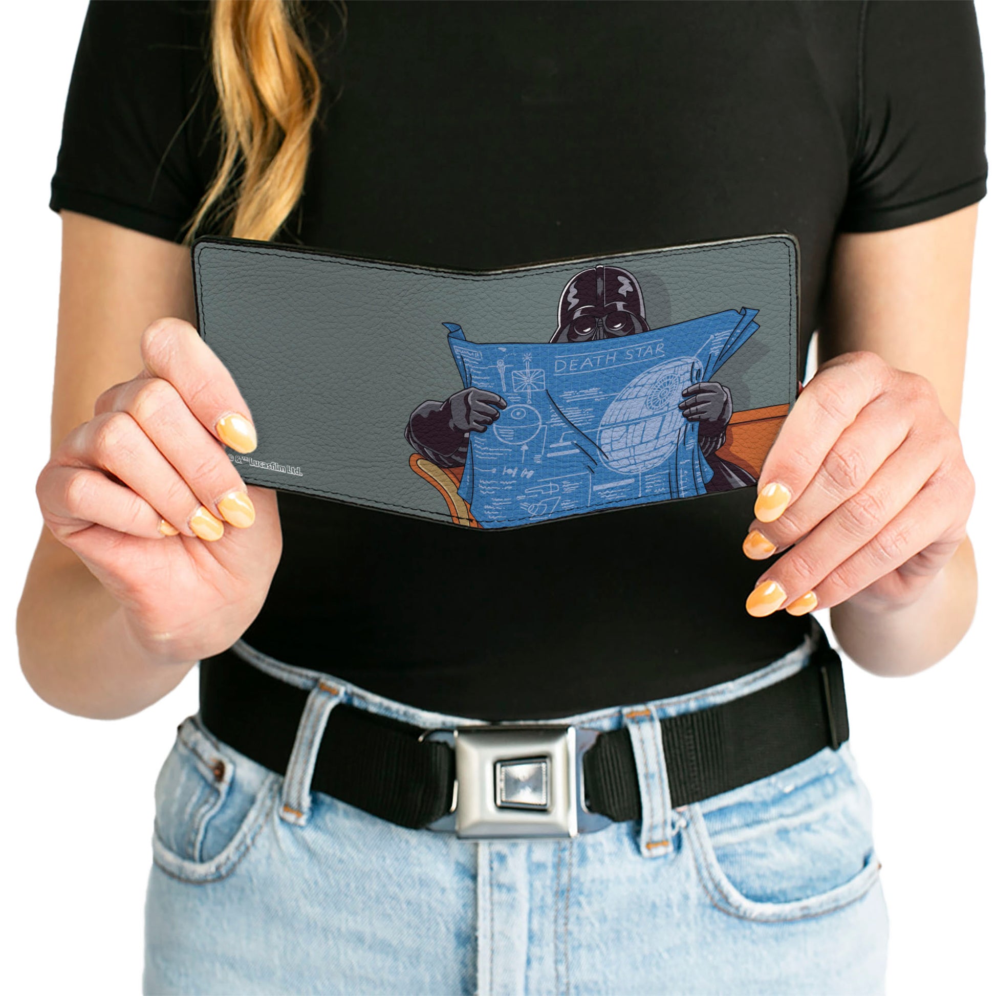 Bi-Fold Wallet - Star Wars Darth Vader Reading Death Star Blueprints Pose Gray Bi-Fold Wallets Star Wars