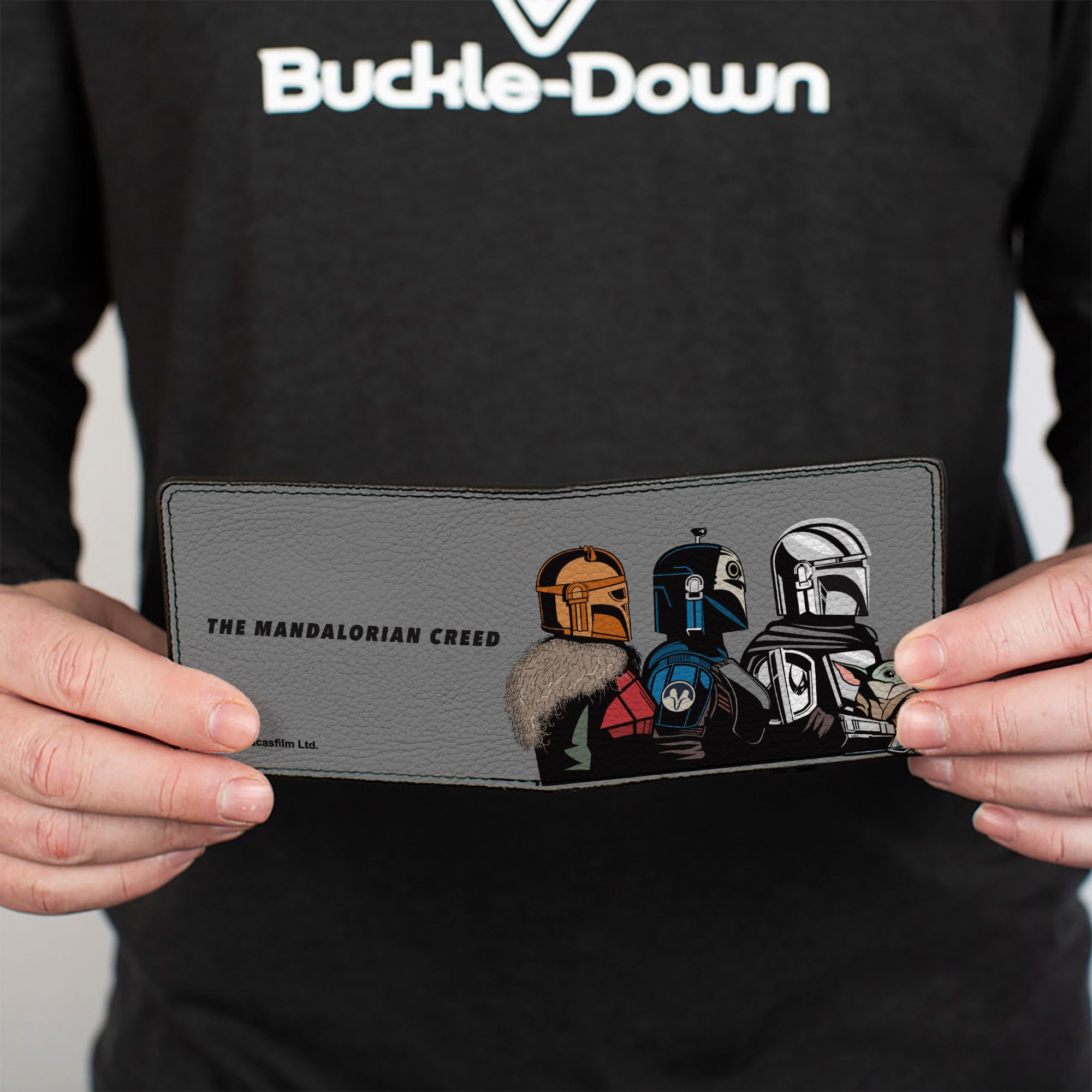 Bi-Fold Wallet - Star Wars The Mandalorian Grogu with The Armorer Bo-Katan and Din Djarin Pose THE MANDALORIAN CREED Gray