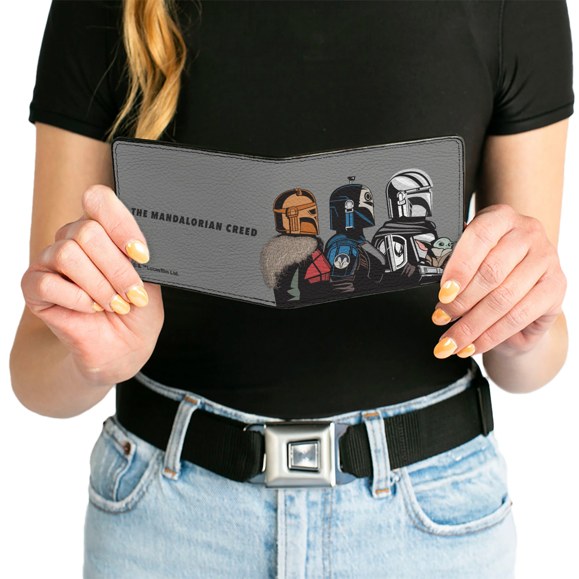 Bi-Fold Wallet - Star Wars The Mandalorian Grogu with The Armorer Bo-Katan and Din Djarin Pose THE MANDALORIAN CREED Gray