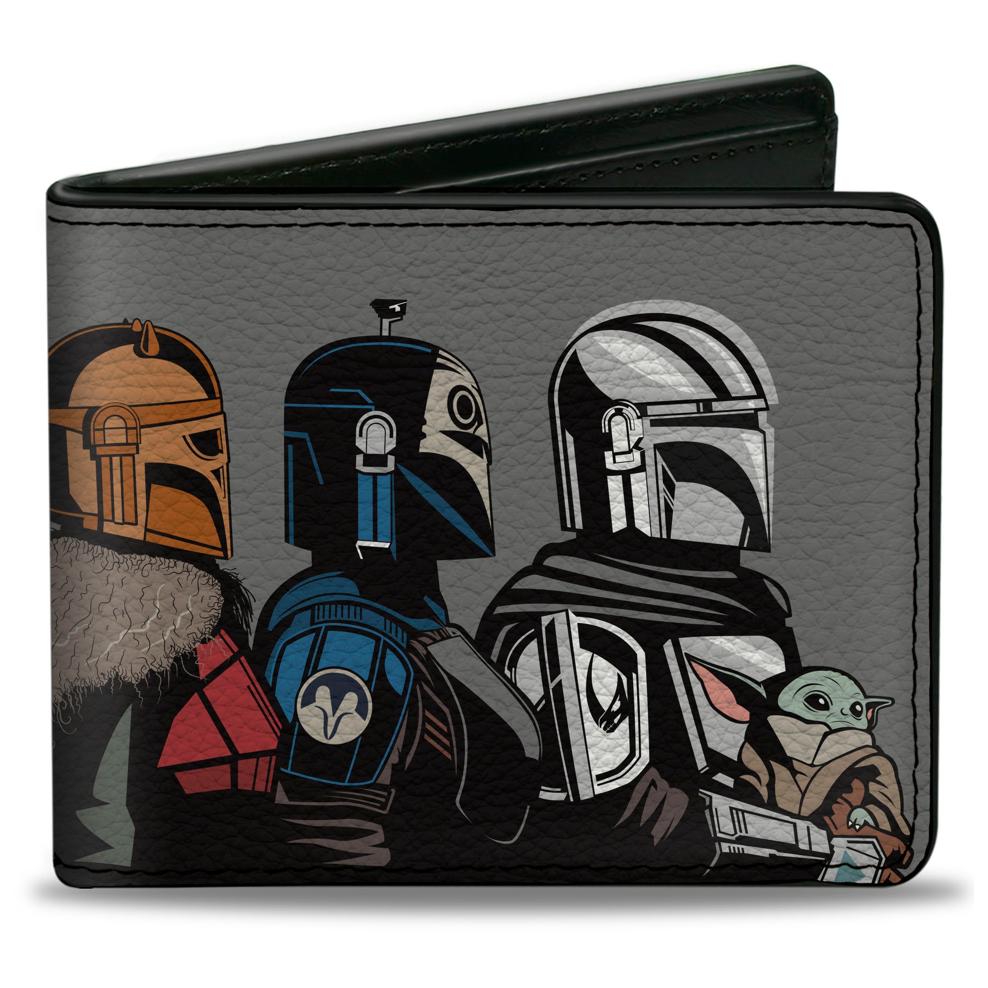 Bi-Fold Wallet - Star Wars The Mandalorian Grogu with The Armorer Bo-Katan and Din Djarin Pose THE MANDALORIAN CREED Gray