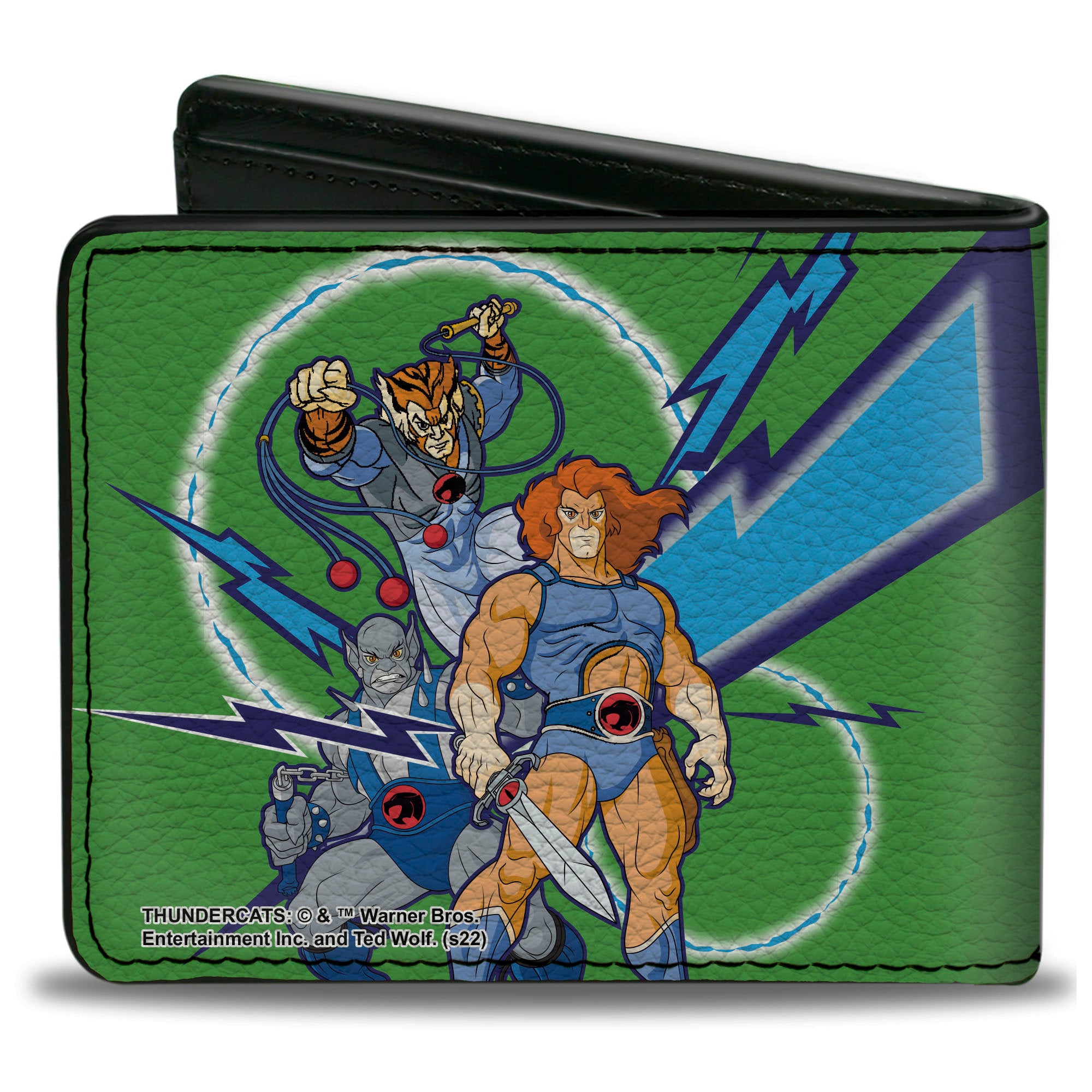 Bi-Fold Wallet - ThunderCats Classic 3-Character Group Pose and Lightning Bolts Green Blues Bi-Fold Wallets ThunderCats
