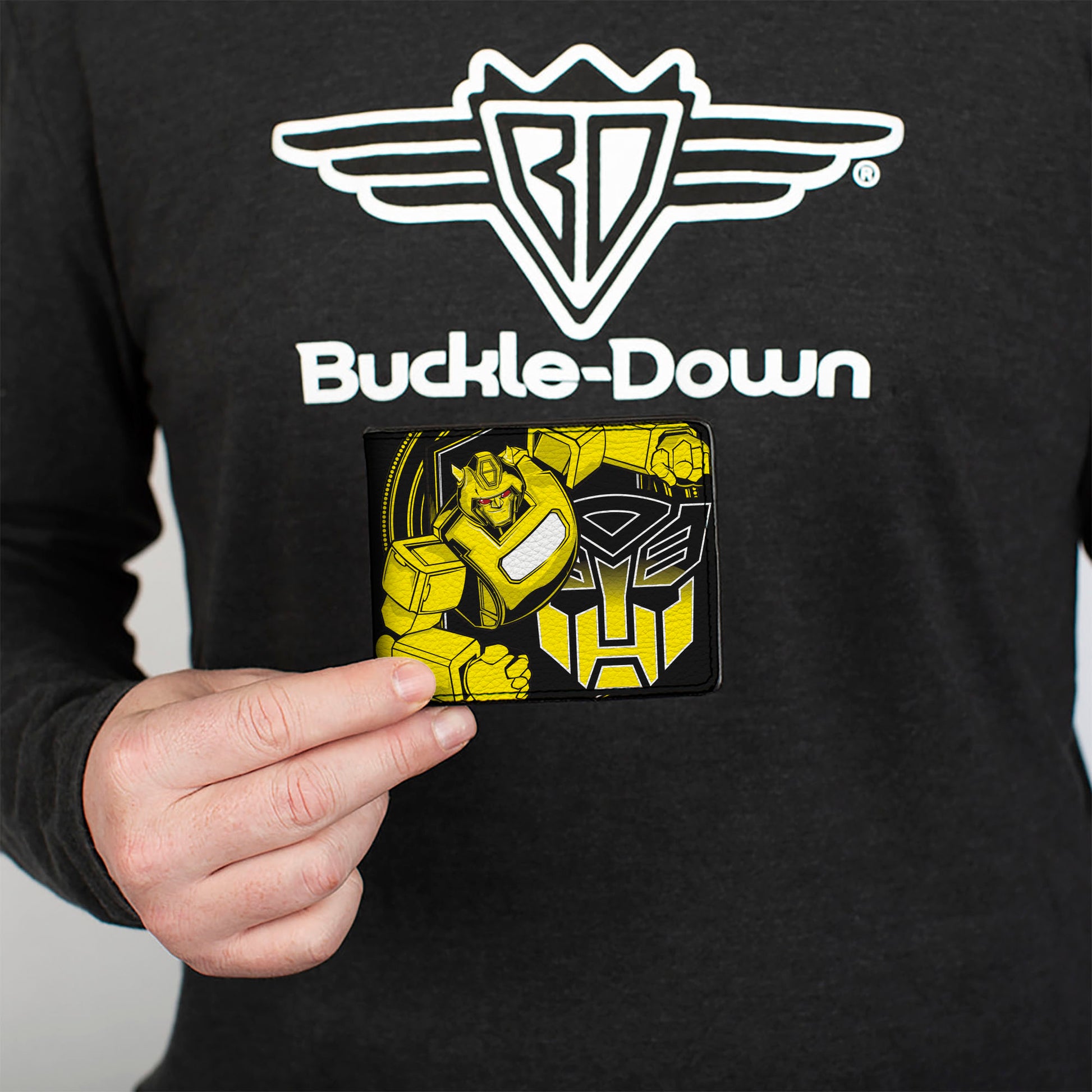 Bi-Fold Wallet - Transformers Bumblebee Pose and Autobot Logo Shield Black/Yellows Bi-Fold Wallets Transformers