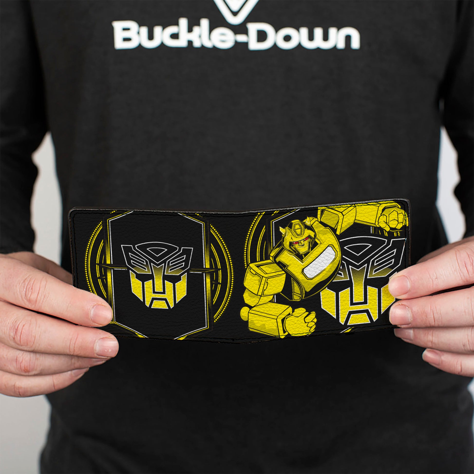 Bi-Fold Wallet - Transformers Bumblebee Pose and Autobot Logo Shield Black/Yellows Bi-Fold Wallets Transformers