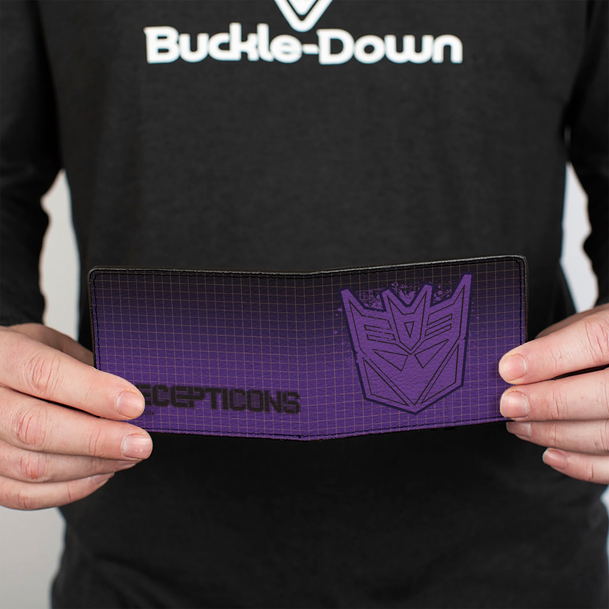 Bi-Fold Wallet - Transformers DECEPTICONS Shield Splatter and Text Grid Fade Purples Bi-Fold Wallets Transformers