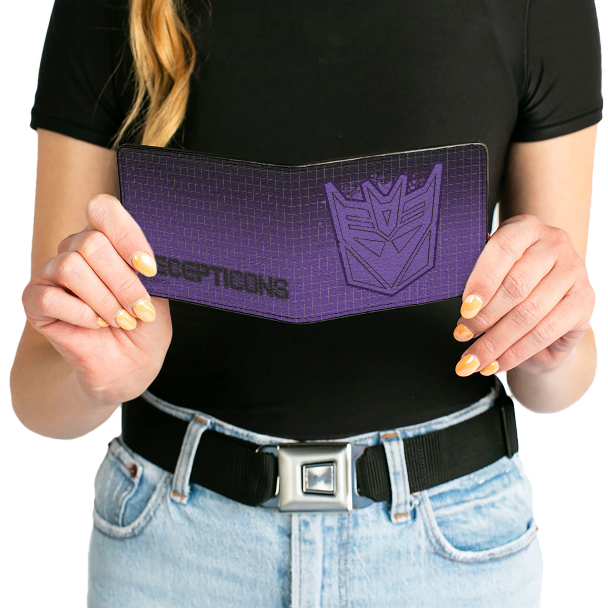 Bi-Fold Wallet - Transformers DECEPTICONS Shield Splatter and Text Grid Fade Purples Bi-Fold Wallets Transformers