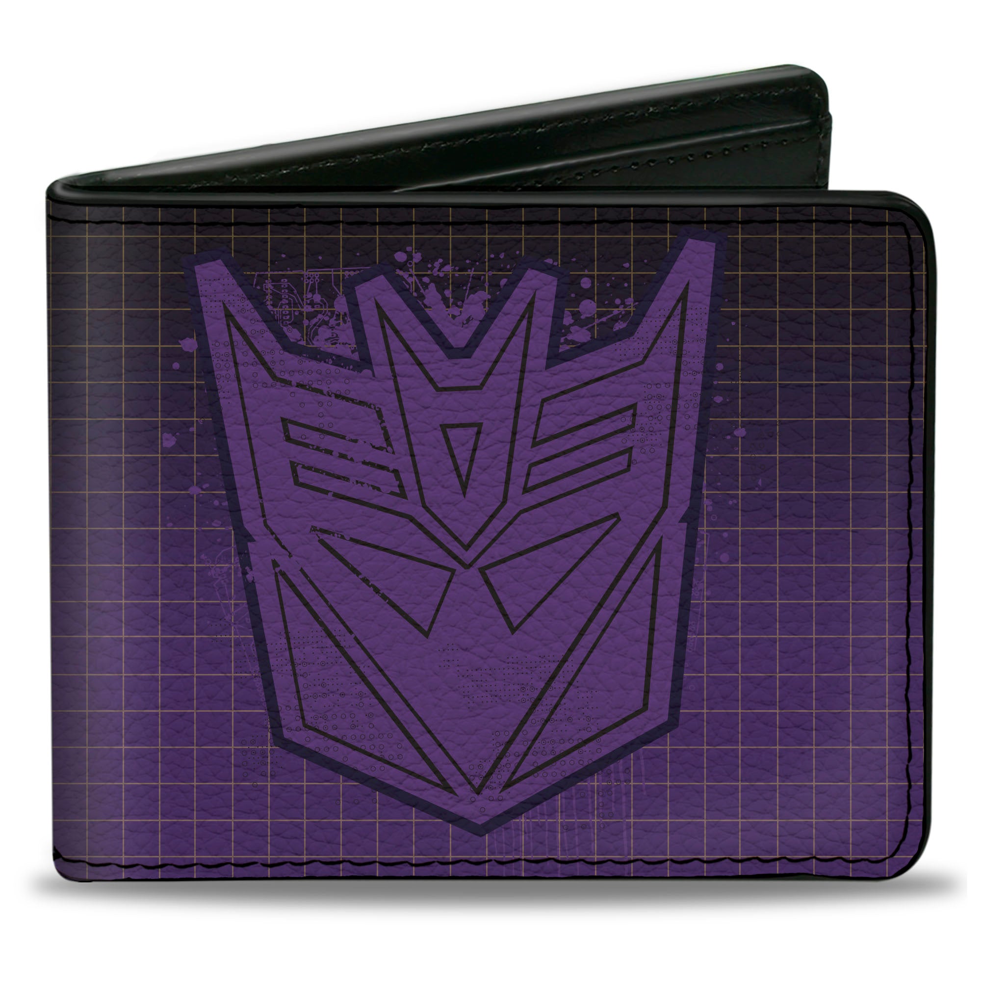 Bi-Fold Wallet - Transformers DECEPTICONS Shield Splatter and Text Grid Fade Purples Bi-Fold Wallets Transformers