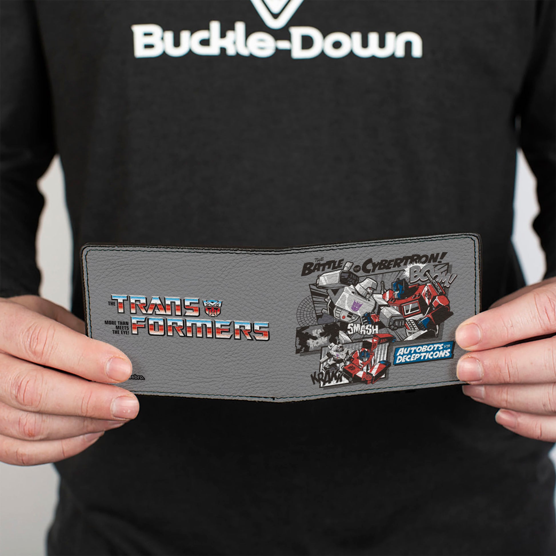 Bi-Fold Wallet - TRANSFORMERS THE BATTLE OF CYBERTRON Scene and Title Logo Gray Bi-Fold Wallets Transformers