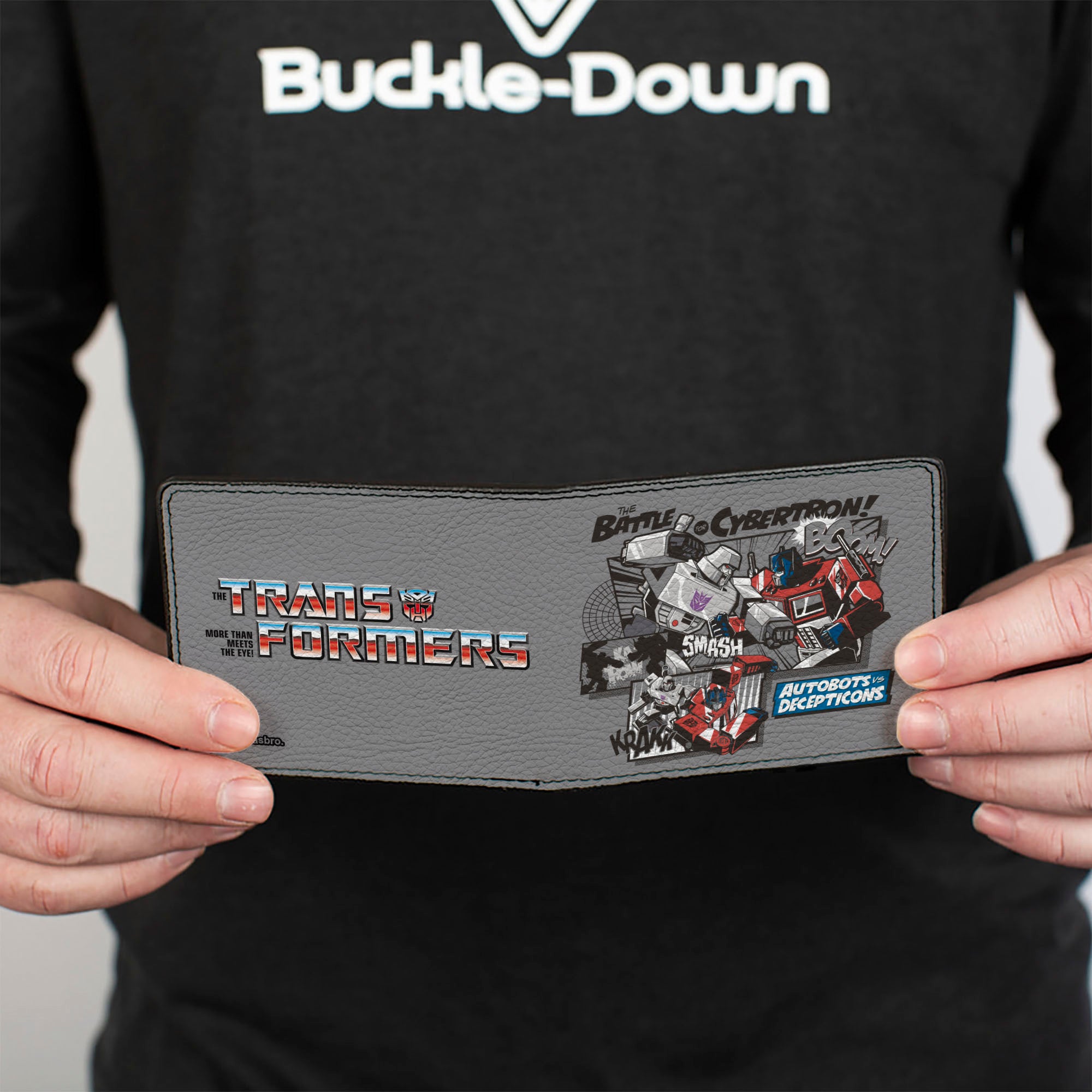 Bi-Fold Wallet - TRANSFORMERS THE BATTLE OF CYBERTRON Scene and Title Logo Gray Bi-Fold Wallets Transformers