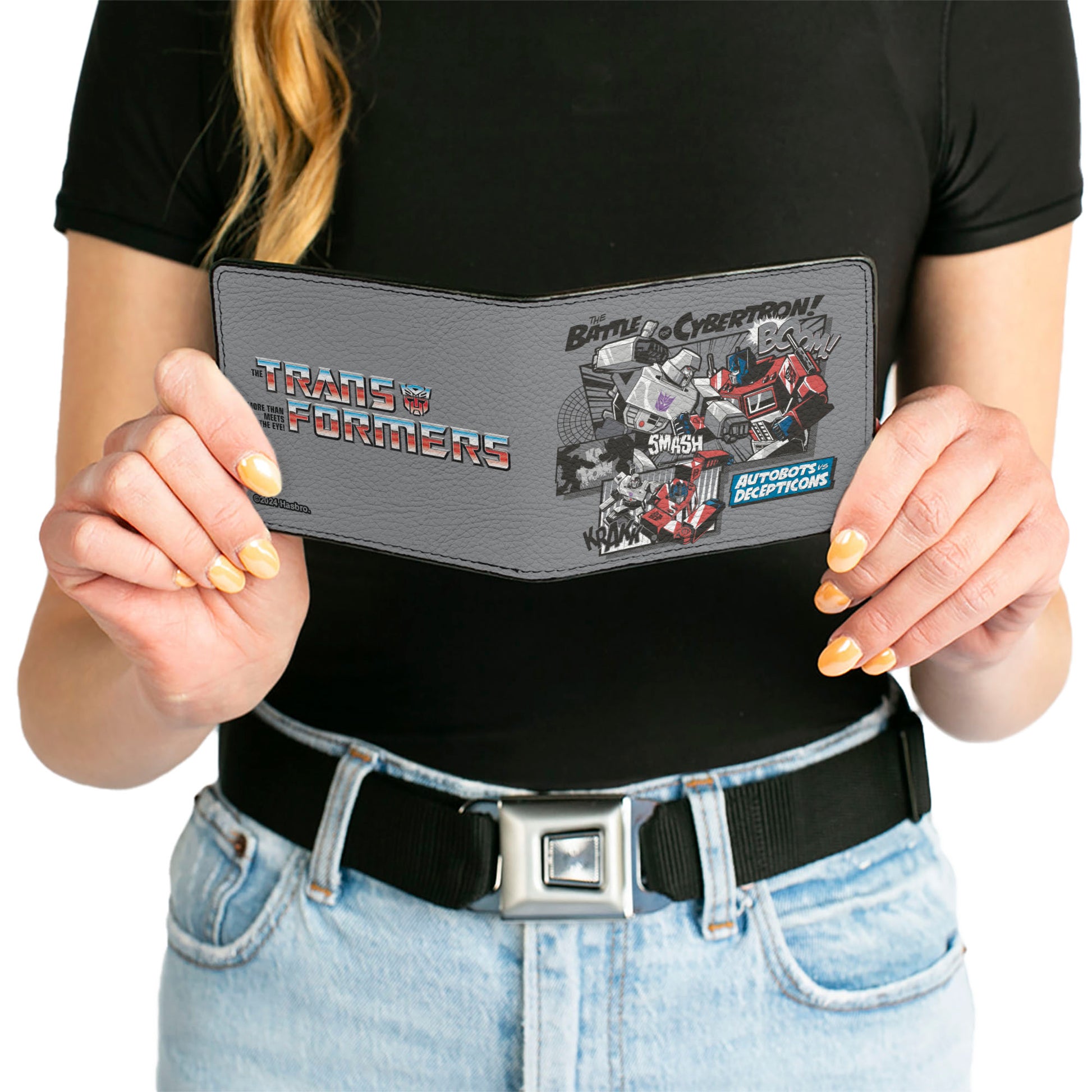 Bi-Fold Wallet - TRANSFORMERS THE BATTLE OF CYBERTRON Scene and Title Logo Gray Bi-Fold Wallets Transformers