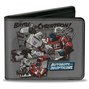 Bi-Fold Wallet - TRANSFORMERS THE BATTLE OF CYBERTRON Scene and Title Logo Gray Bi-Fold Wallets Transformers