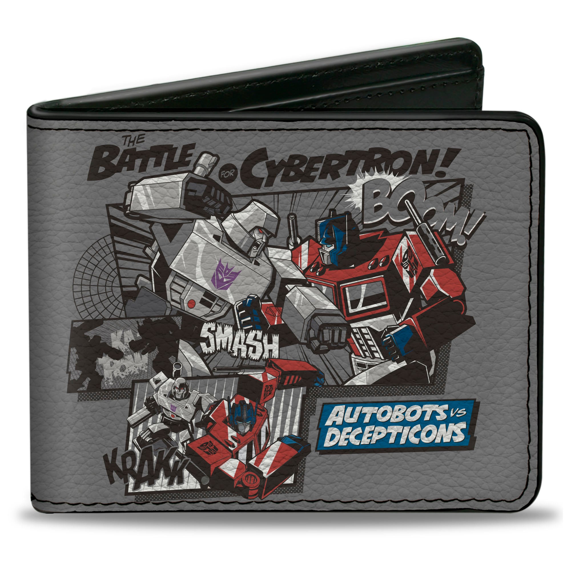 Bi-Fold Wallet - TRANSFORMERS THE BATTLE OF CYBERTRON Scene and Title Logo Gray Bi-Fold Wallets Transformers