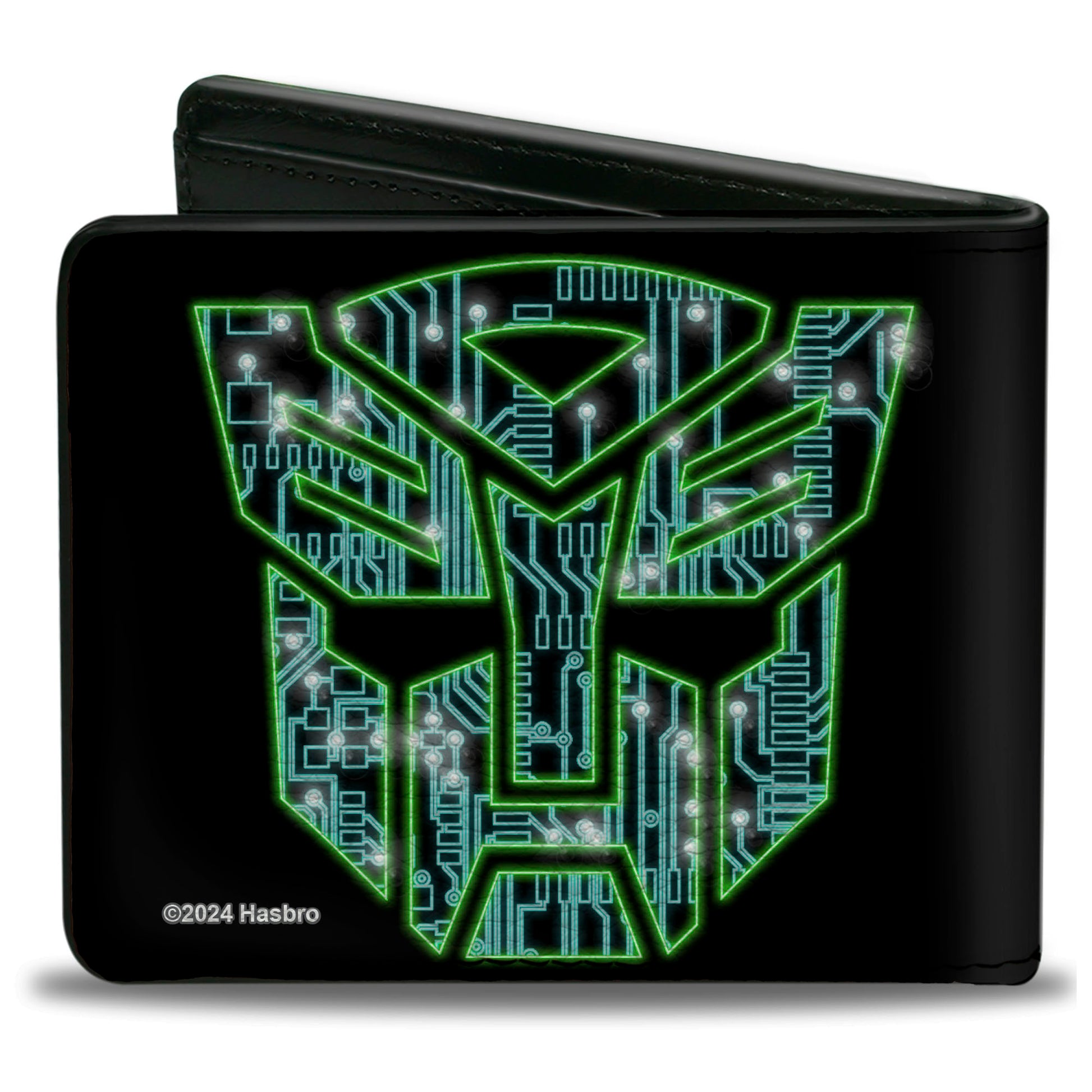 Bi-Fold Wallet - Transformers Electric GRIMLOCK Pose and Autobot Circuit Logo Black/Green/Blue/Red Bi-Fold Wallets Transformers