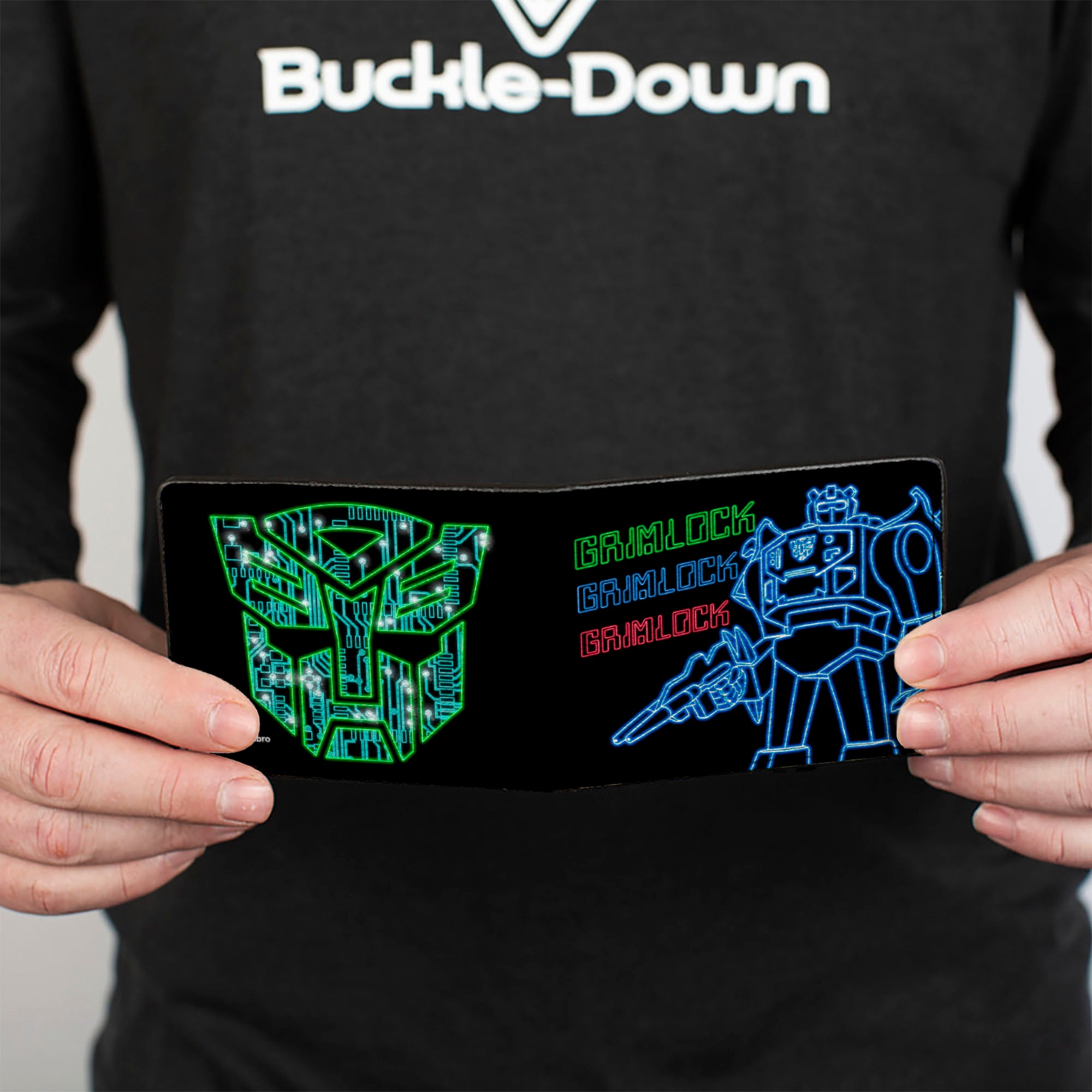 Bi-Fold Wallet - Transformers Electric GRIMLOCK Pose and Autobot Circuit Logo Black/Green/Blue/Red Bi-Fold Wallets Transformers