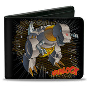 Bi-Fold Wallet - Transformers GRIMLOCK Tyrannosaurus Rex Halftone Pose and Logo Black Bi-Fold Wallets Transformers