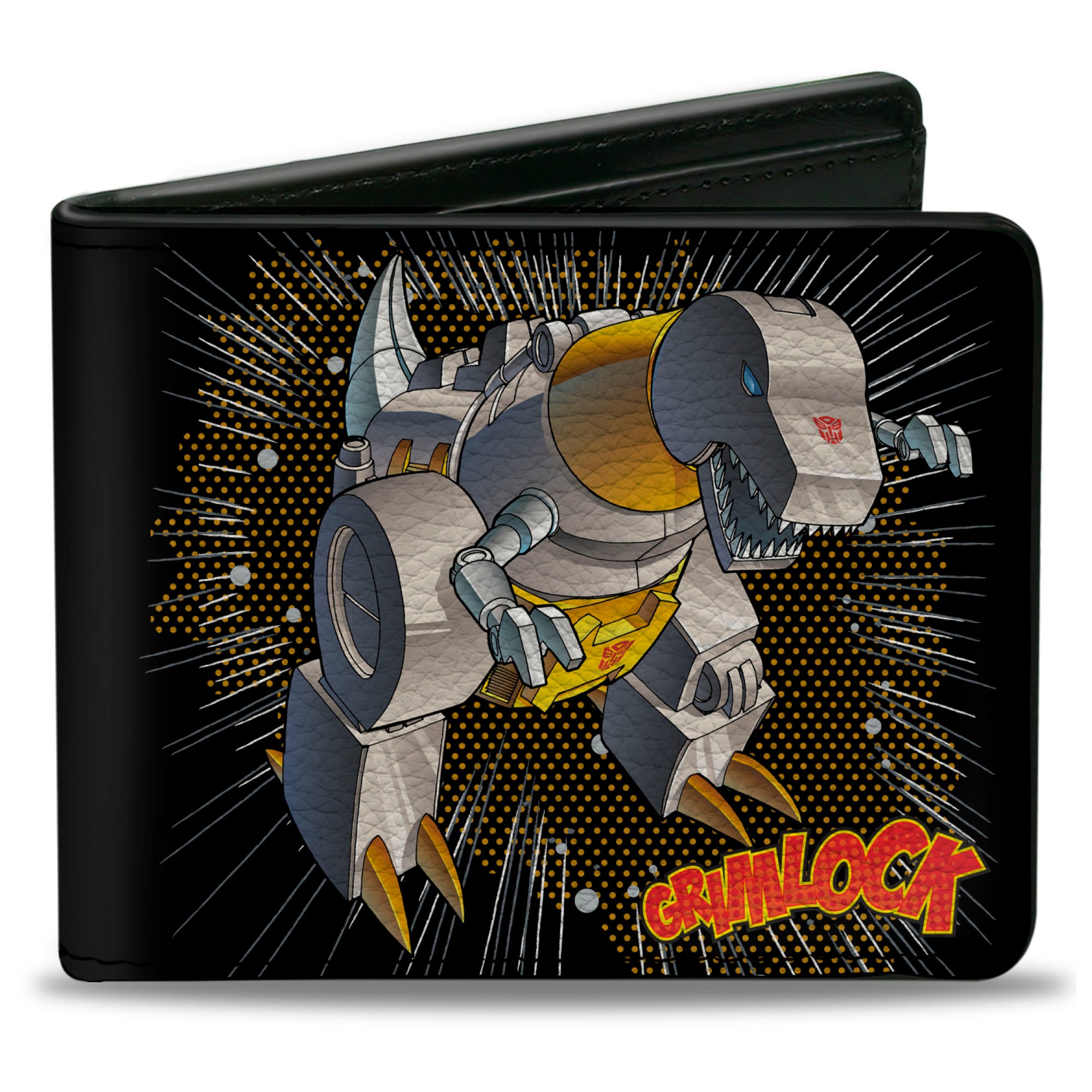 Bi-Fold Wallet - Transformers GRIMLOCK Tyrannosaurus Rex Halftone Pose and Logo Black Bi-Fold Wallets Transformers