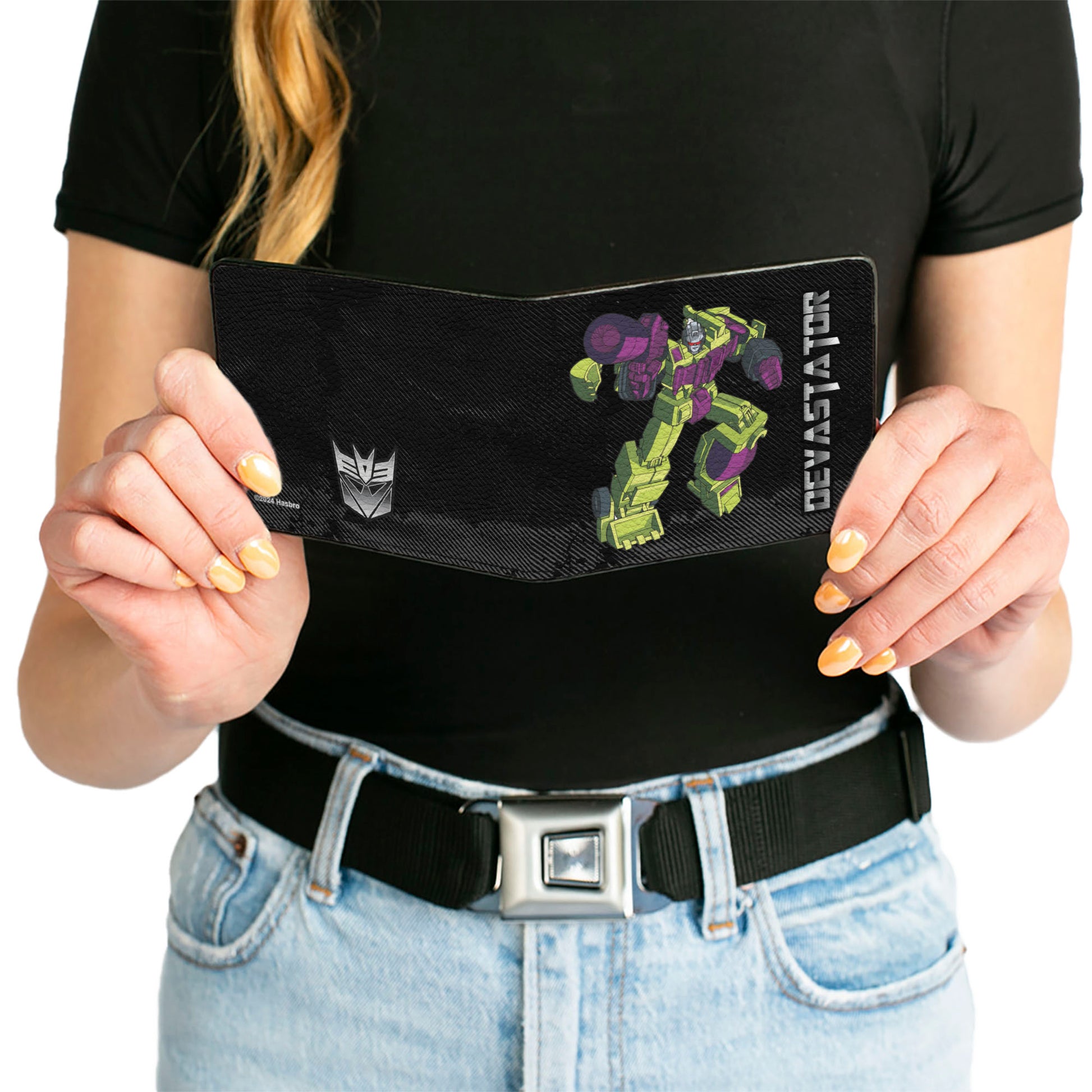 Bi-Fold Wallet - Transformers DEVASTATOR Action Pose and Decepticon Shield Black/Silver Fade Bi-Fold Wallets Transformers
