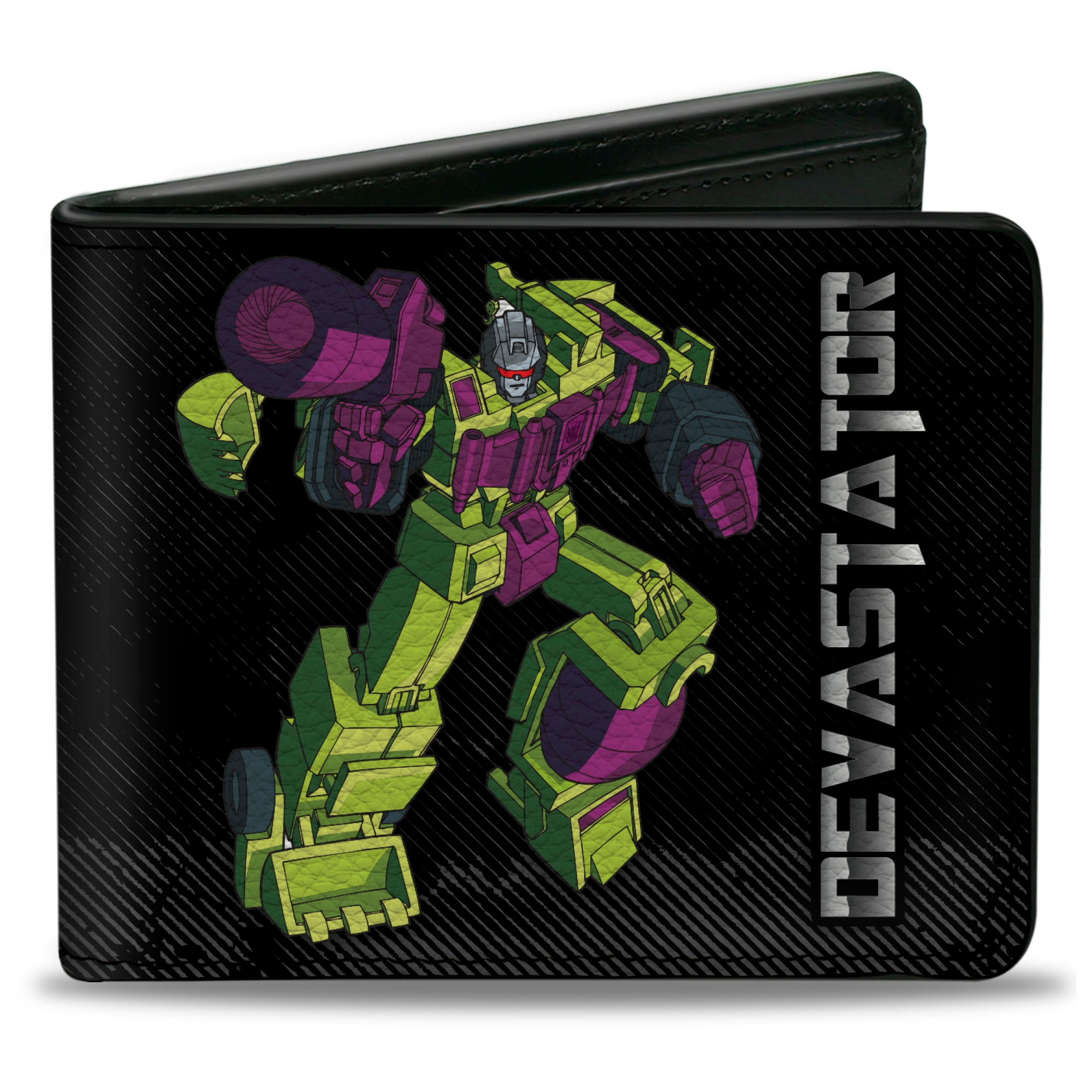 Bi-Fold Wallet - Transformers DEVASTATOR Action Pose and Decepticon Shield Black/Silver Fade Bi-Fold Wallets Transformers
