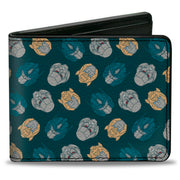 Bi-Fold Wallet - Transformers BumbleBee Optimus Prime and Megatron Heads Collage Blue Bi-Fold Wallets Transformers