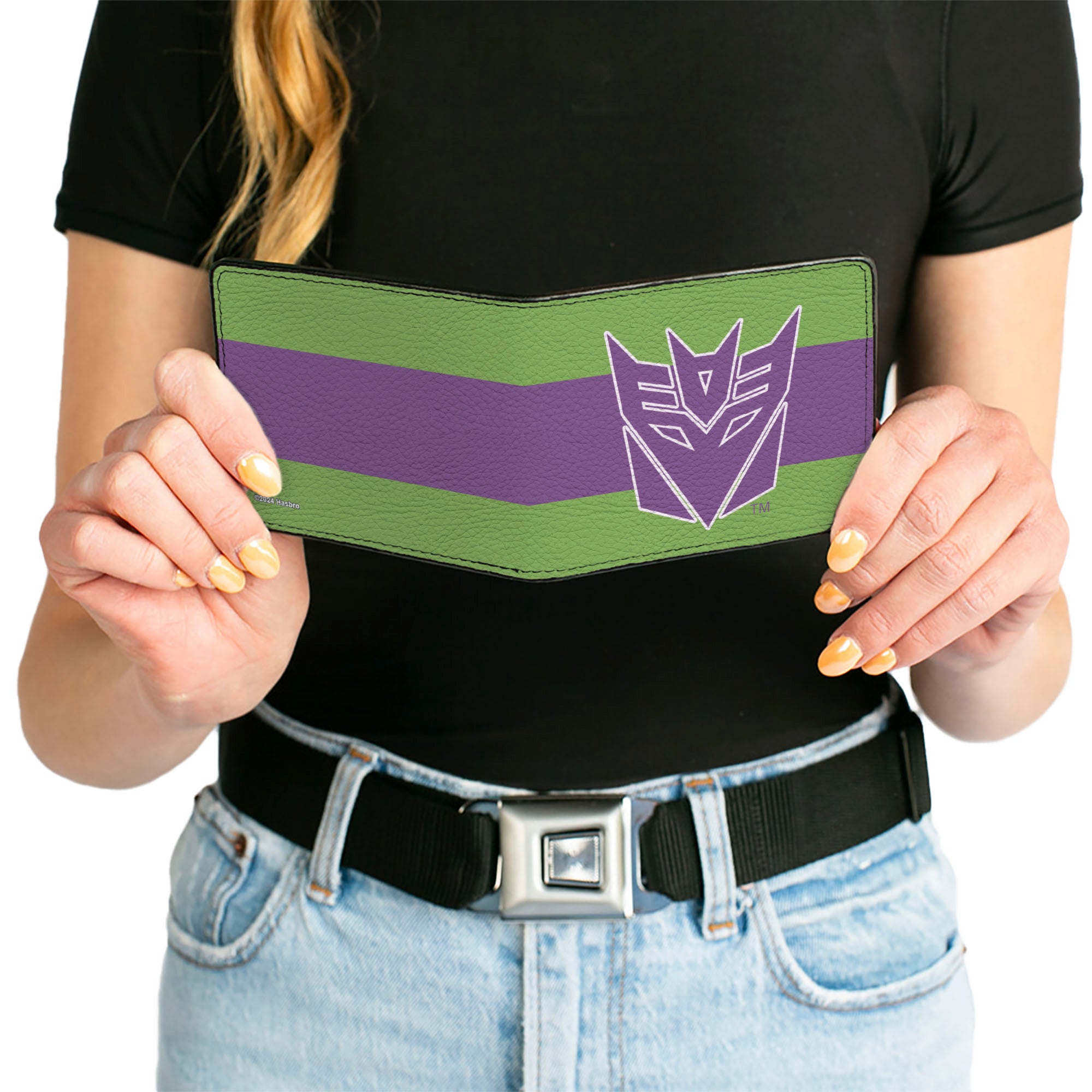 Bi-Fold Wallet - Transformers Decepticon Shield and Stripe Green/Purple/White Bi-Fold Wallets Transformers