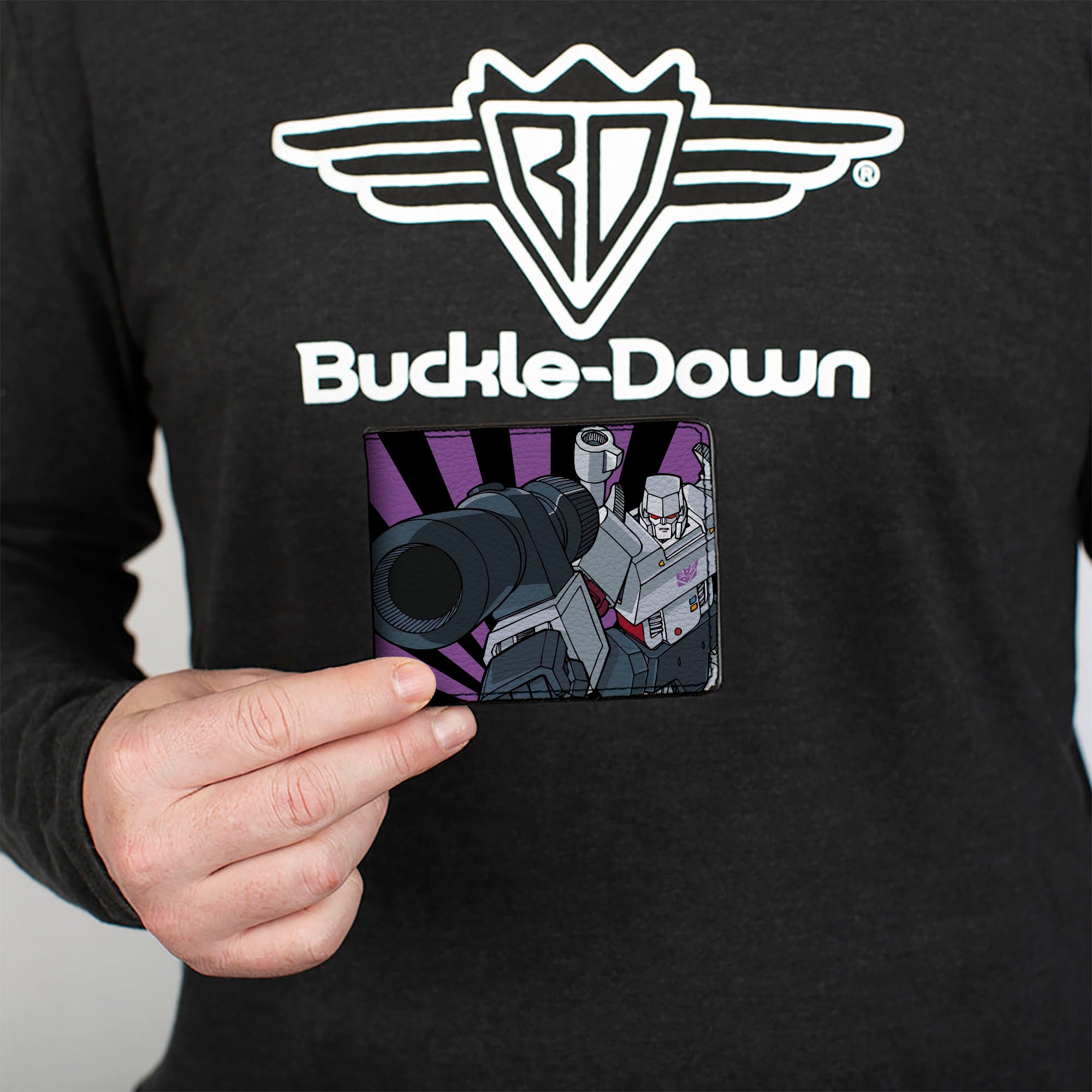Bi-Fold Wallet - Transformers Megatron Blaster and Standing Poses Rays Black/Purple Bi-Fold Wallets Transformers