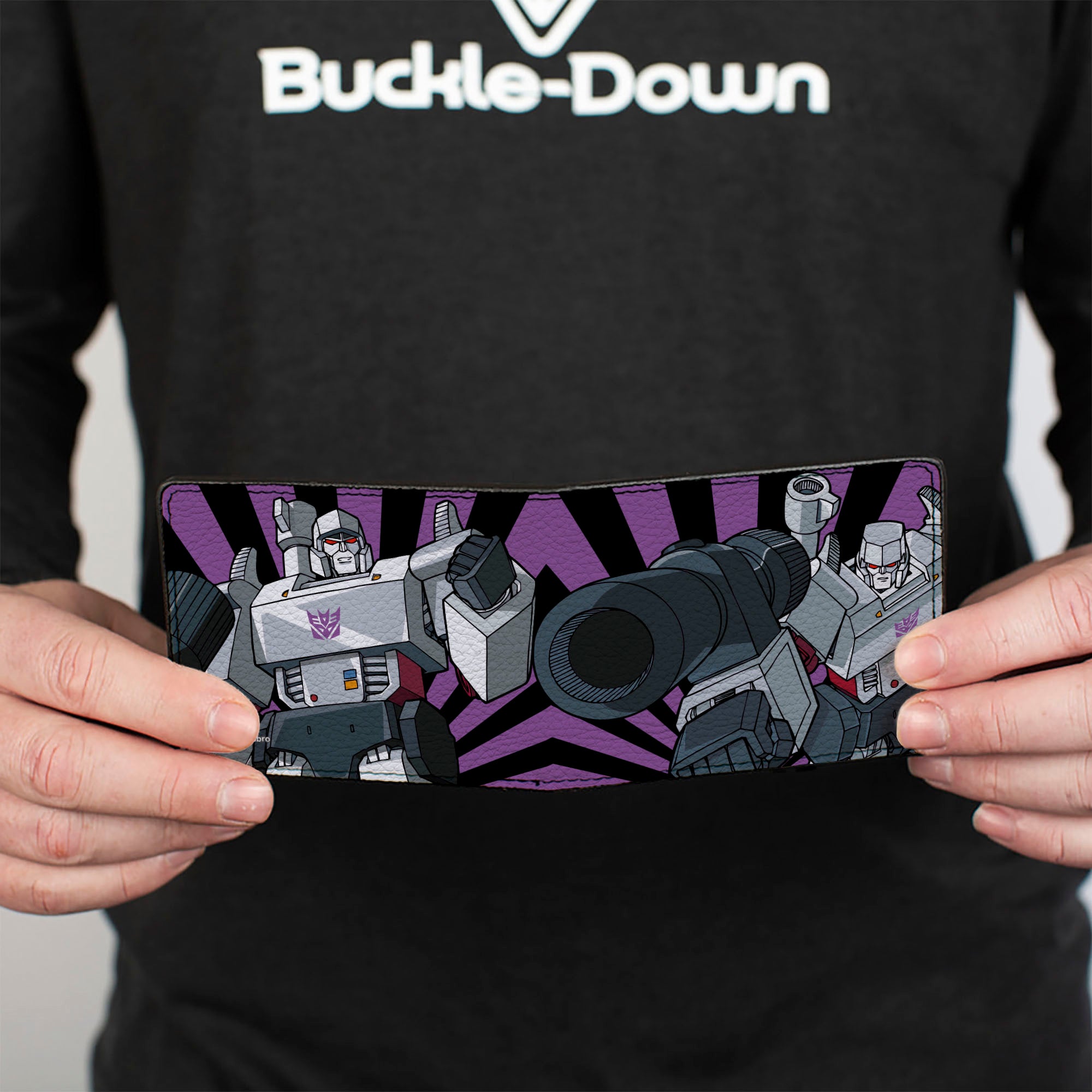 Bi-Fold Wallet - Transformers Megatron Blaster and Standing Poses Rays Black/Purple Bi-Fold Wallets Transformers