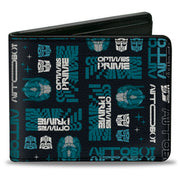 Bi-Fold Wallet - Transformers OPTIMUS PRIME Text and Icons Collage Black/Blues Bi-Fold Wallets Transformers