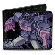Bi-Fold Wallet - Transformers SHOCKWAVE Poses and Decepticon Shield Rays Black/Purples Bi-Fold Wallets Transformers