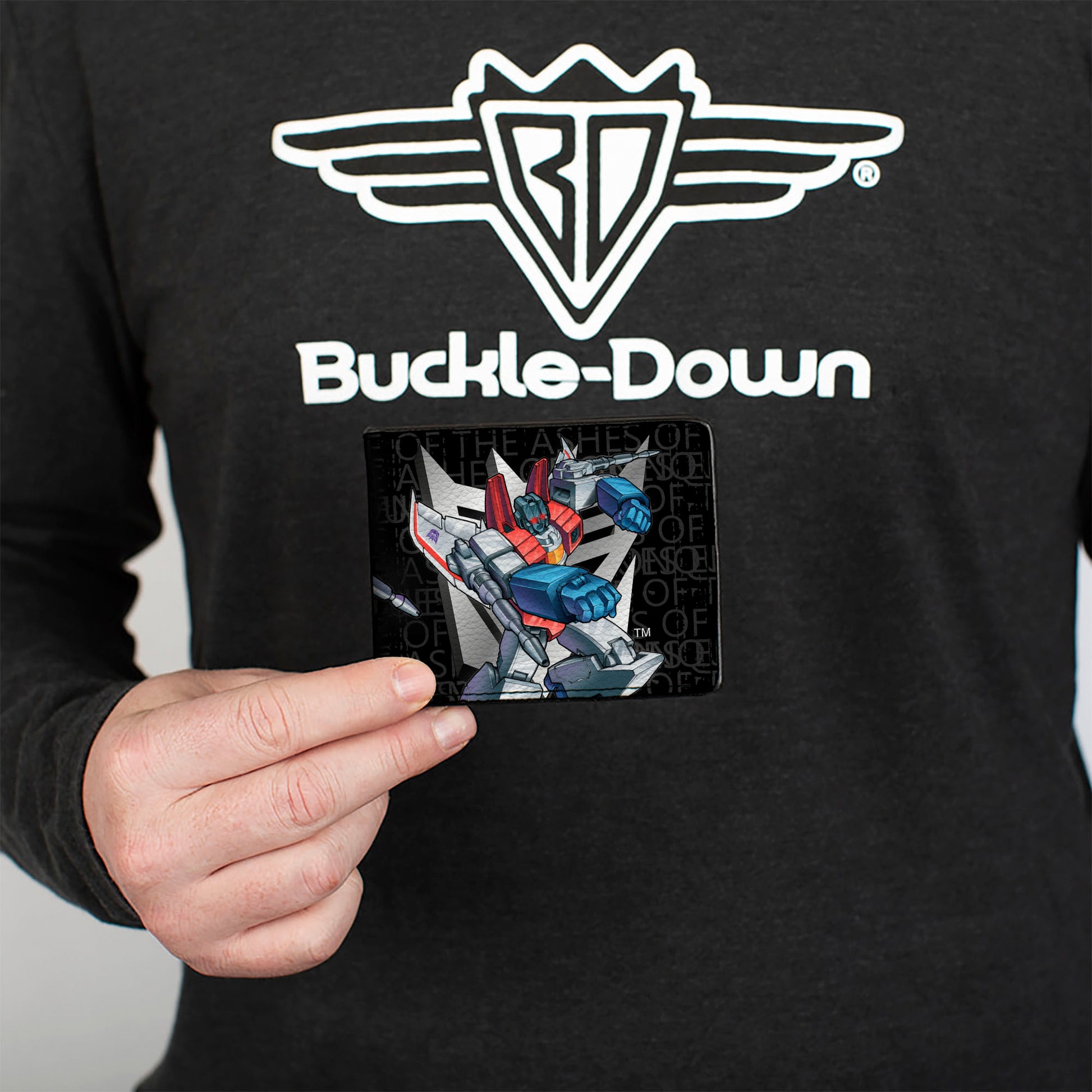 Bi-Fold Wallet - Transformers STARSCREAM Poses and Decepticon Shield Black/Grays Bi-Fold Wallets Transformers