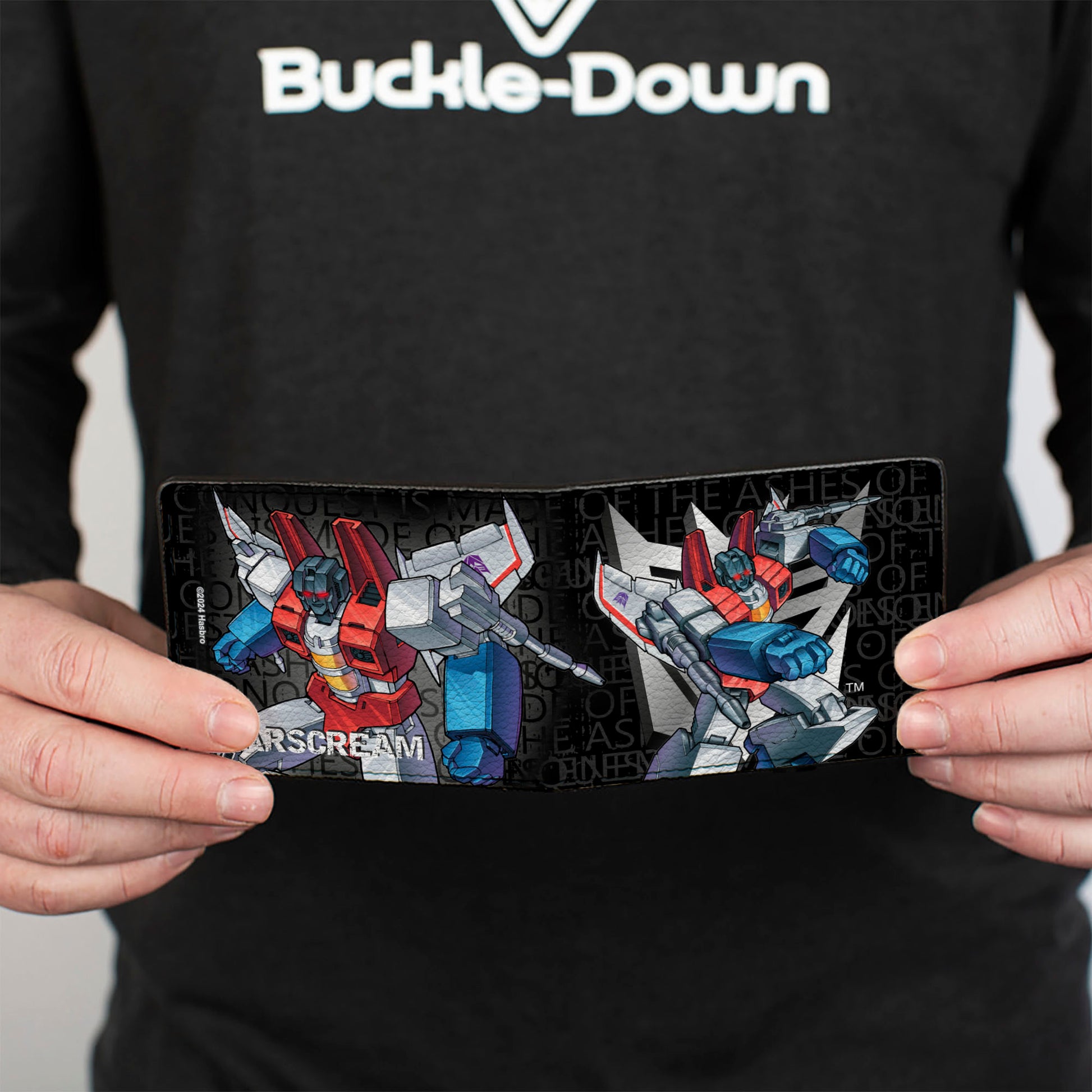 Bi-Fold Wallet - Transformers STARSCREAM Poses and Decepticon Shield Black/Grays Bi-Fold Wallets Transformers