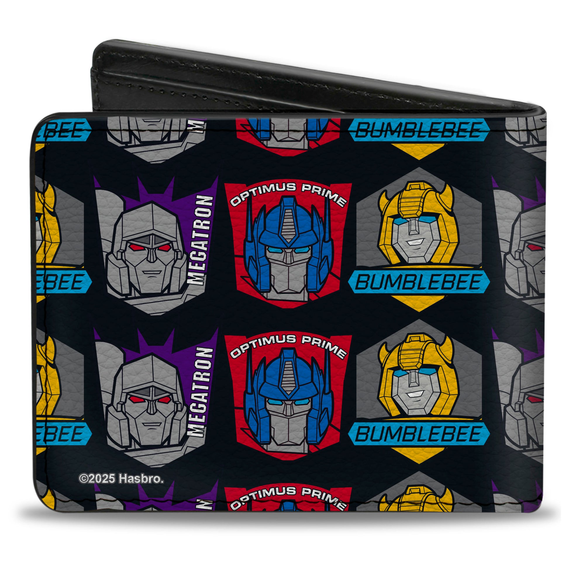 Bi-Fold Wallet - Transformers Character Trio Face and Name Icons Black/Multi Color Bi-Fold Wallets Transformers