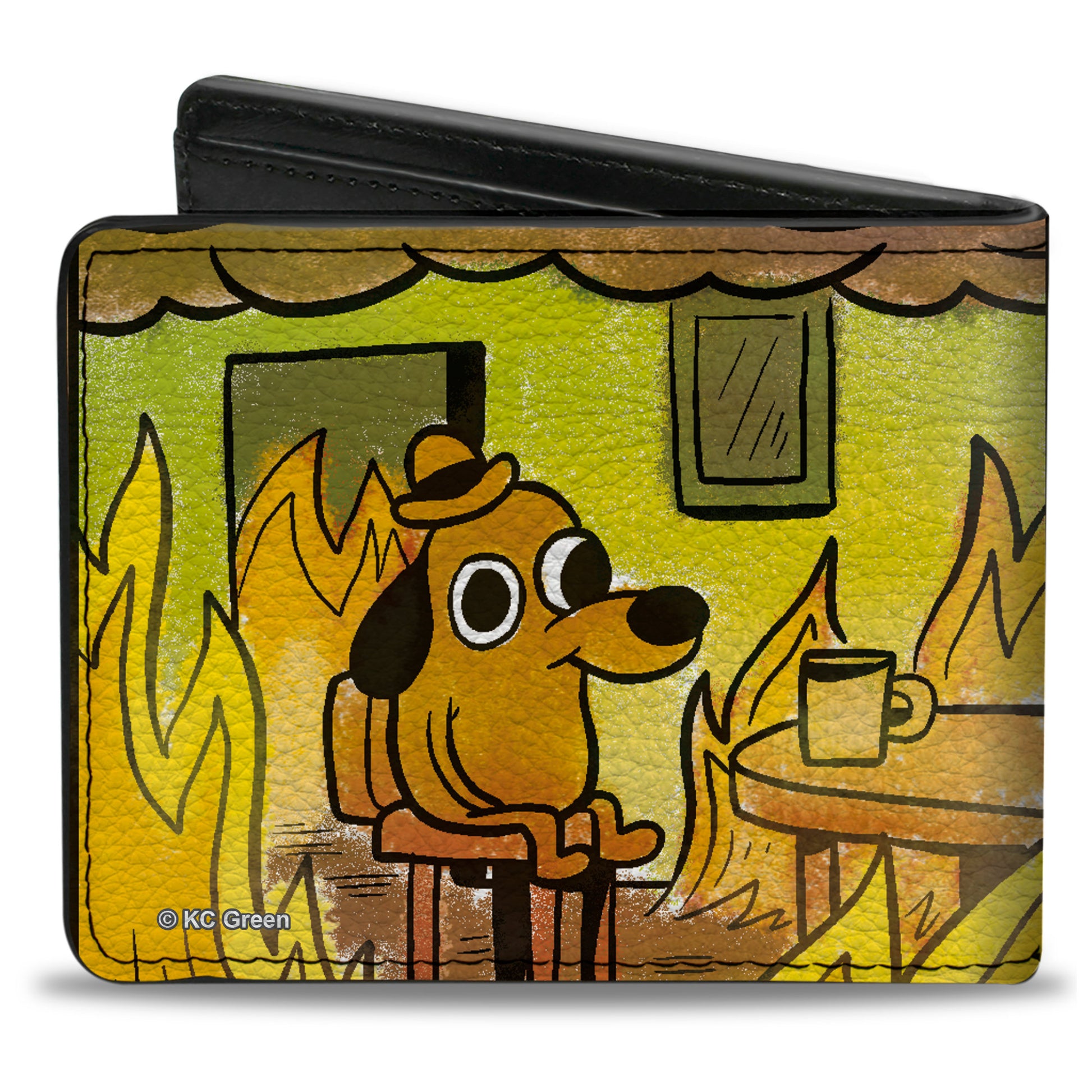 Bi-Fold Wallet - THIS IS FINE Question Hound Cafe Fire Comic Strip Bi-Fold Wallets KC Green